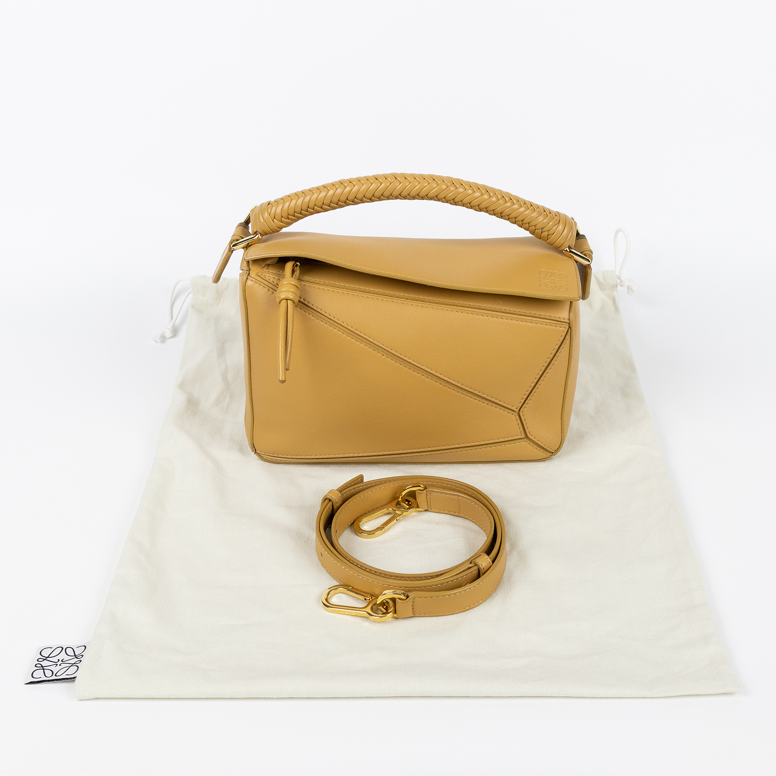 羅意威 LOEWE Small Puzzle bag 斜背包 A510S21XAE 淺黃編織提把PUZZLE SMALL 防塵袋/背帶