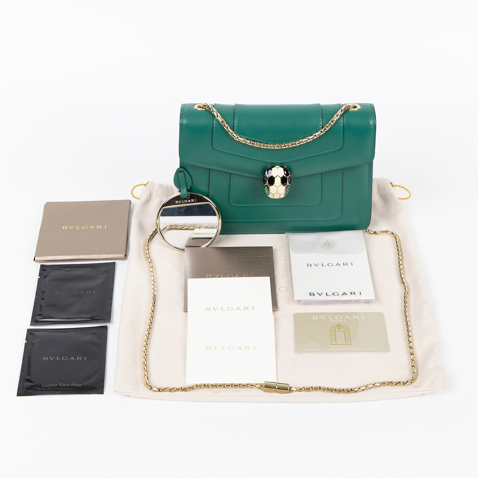 寶格麗 BVLGARI Serpenti Forever 斜挎包 綠色 34560 綠蛇頭肩背包 防塵袋/保證卡/雨衣/鏡子