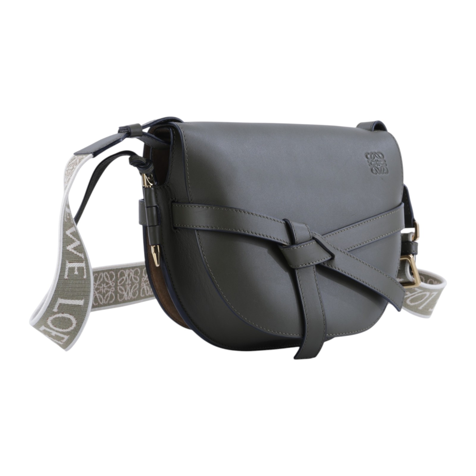 羅意威 LOEWE Small Gate bag 小型 小牛皮 肩背包 帆布背帶 A650T20X40 綠GATE SMALL 防塵袋