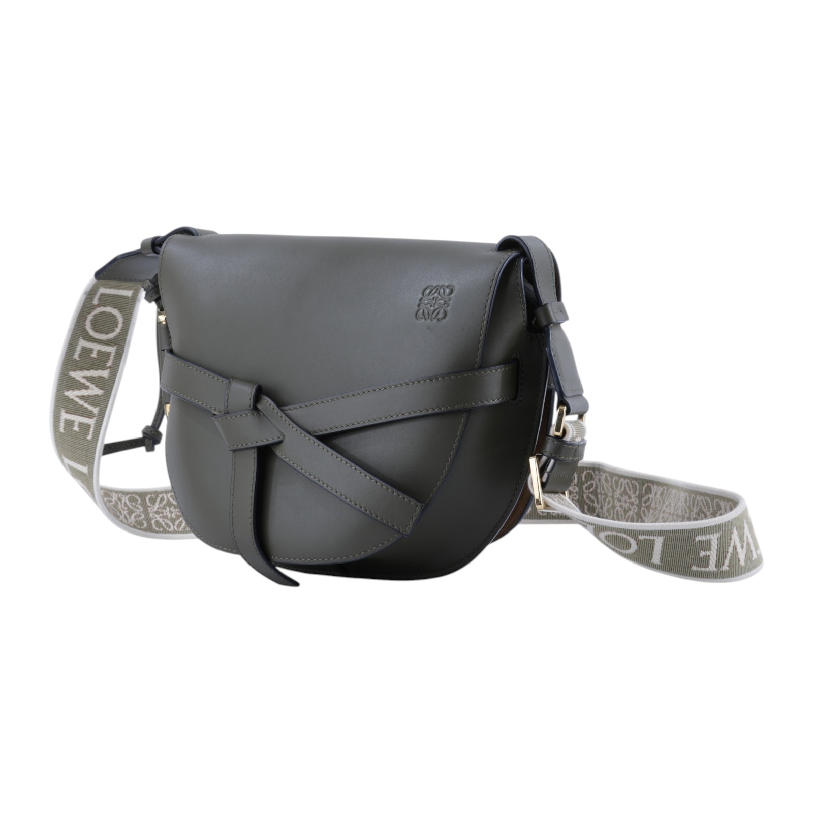 羅意威 LOEWE Small Gate bag 小型 小牛皮 肩背包 帆布背帶 A650T20X40 綠GATE SMALL 防塵袋