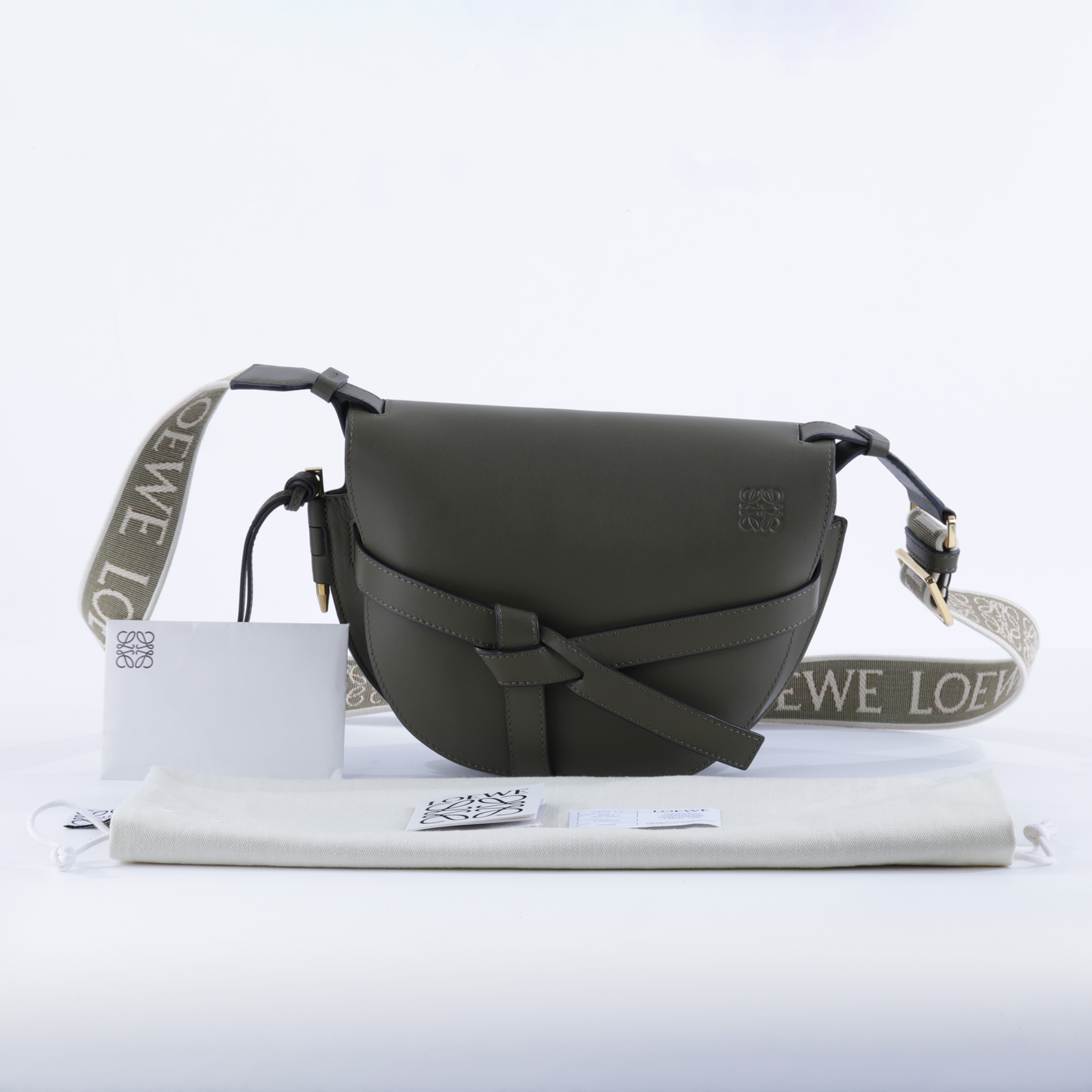羅意威 LOEWE Small Gate bag 小型 小牛皮 肩背包 帆布背帶 A650T20X40 綠GATE SMALL 防塵袋