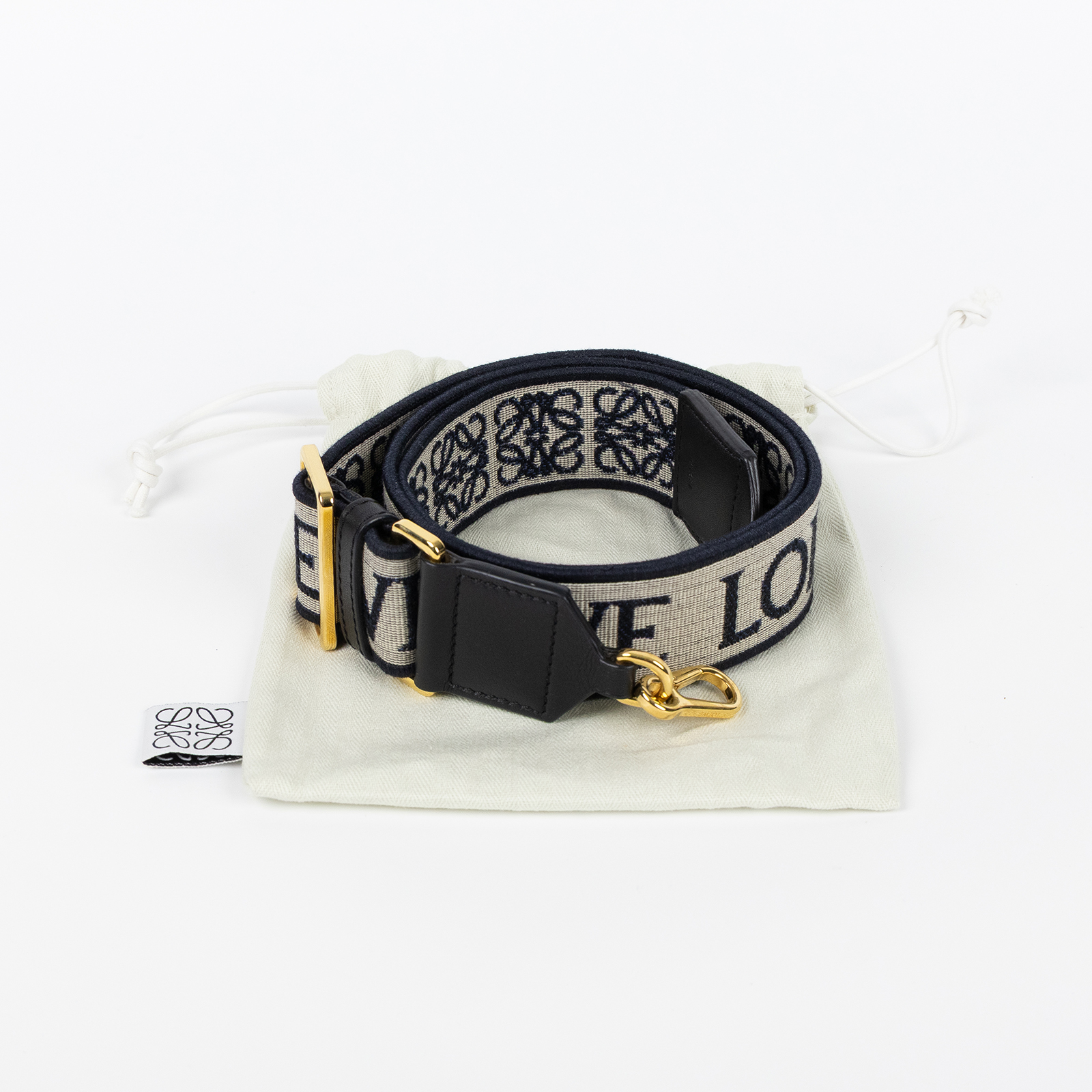羅意威 LOEWE 緹花織 小牛皮 Anagram 肩帶 背帶 C073T87X01 黑帆布Anagram背帶 防塵袋