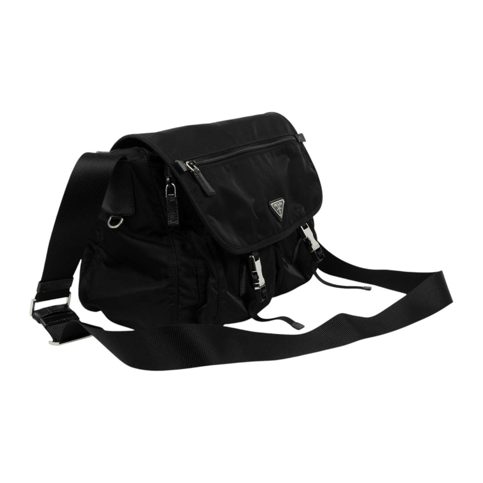 普拉達 PRADA Tessuto Nylon 郵差包 肩背包 斜背包 1BD738_V44 黑尼龍郵差包 無附屬品