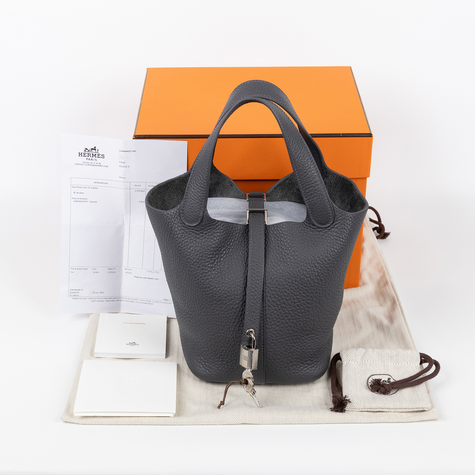 愛馬仕 Hermes Picotin Lock 18 菜籃子包 銀色五金 石板灰色 H056289CK85 /W AC 010 AT  原廠盒子/防塵袋/購買證明正本/鎖組