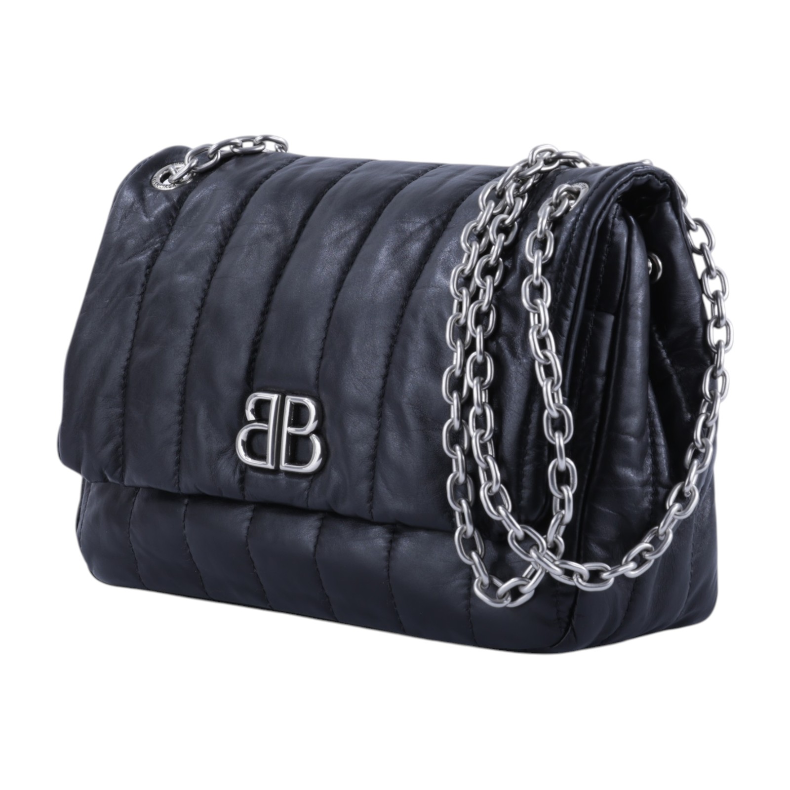 巴黎世家 BALENCIAGA Monaco Mini 摺疊 鍊帶包 7816722AASE 黑銀MONACO翻蓋鍊包 防塵袋
