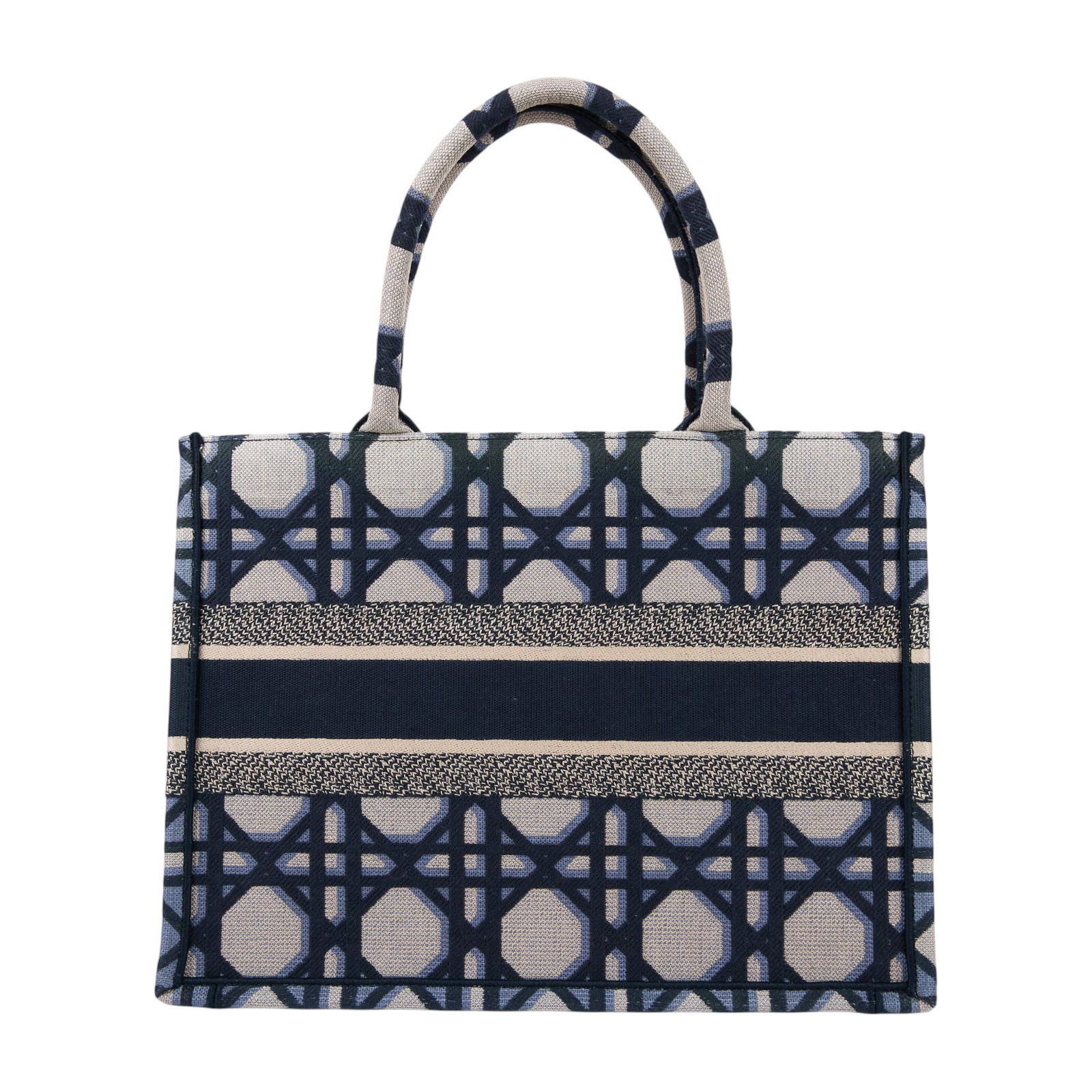 迪奧 CHRISTIAN DIOR Book Tote 中型 托特包 米色 藍色 M1296ZZAU 藍格子緹花BOOKTOTE 防塵袋/購買證明/保證卡