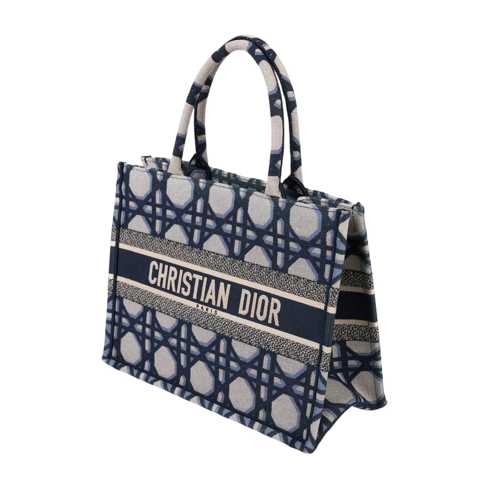 迪奧 CHRISTIAN DIOR Book Tote 中型 托特包 米色 藍色 M1296ZZAU 藍格子緹花BOOKTOTE 防塵袋/購買證明/保證卡