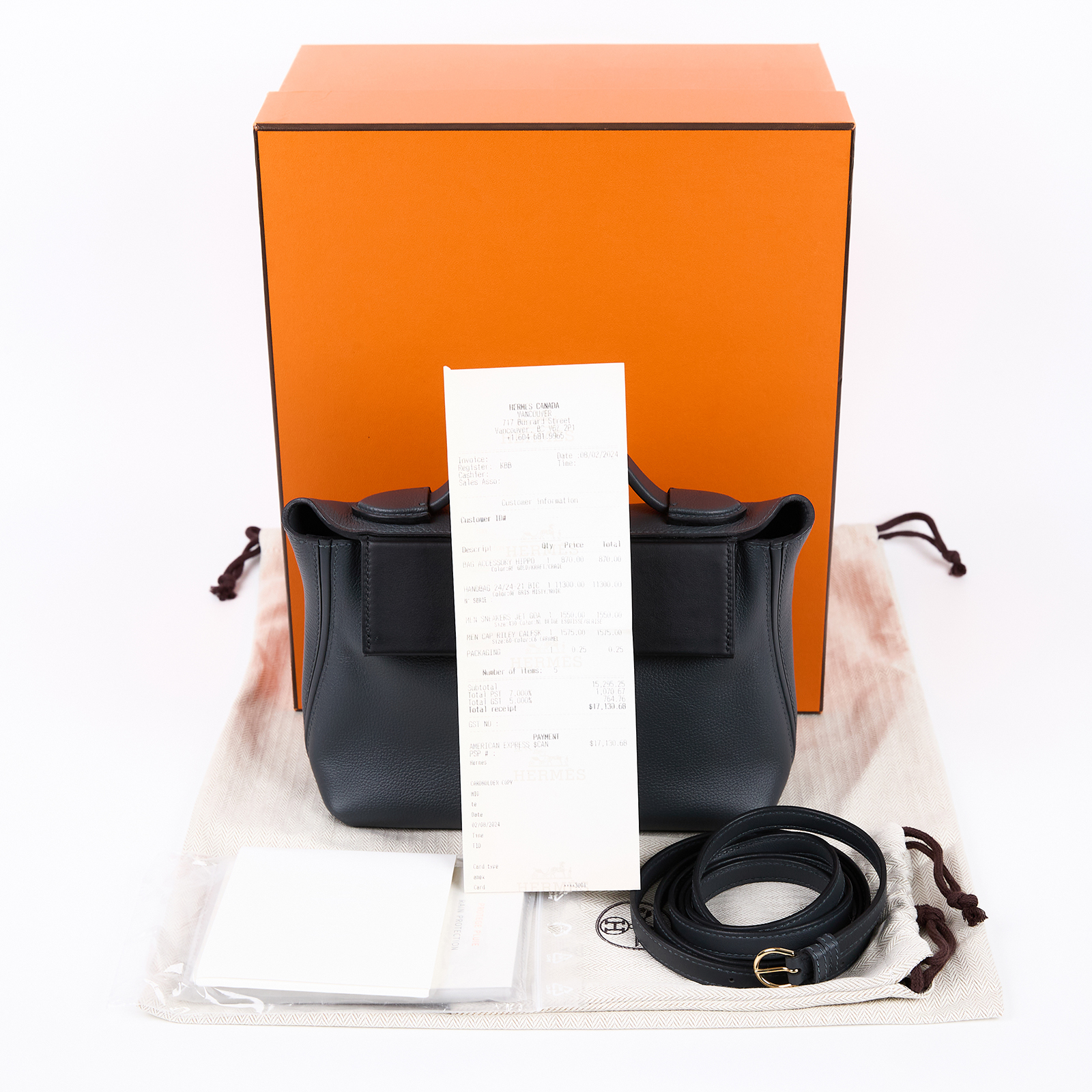 愛馬仕 Hermes 24/24 21 手提包 金色五金 霧霾灰色 黑色 H085157CPAF /WIT571CK  原廠盒子/防塵袋/購買證明正本/雨衣/背帶