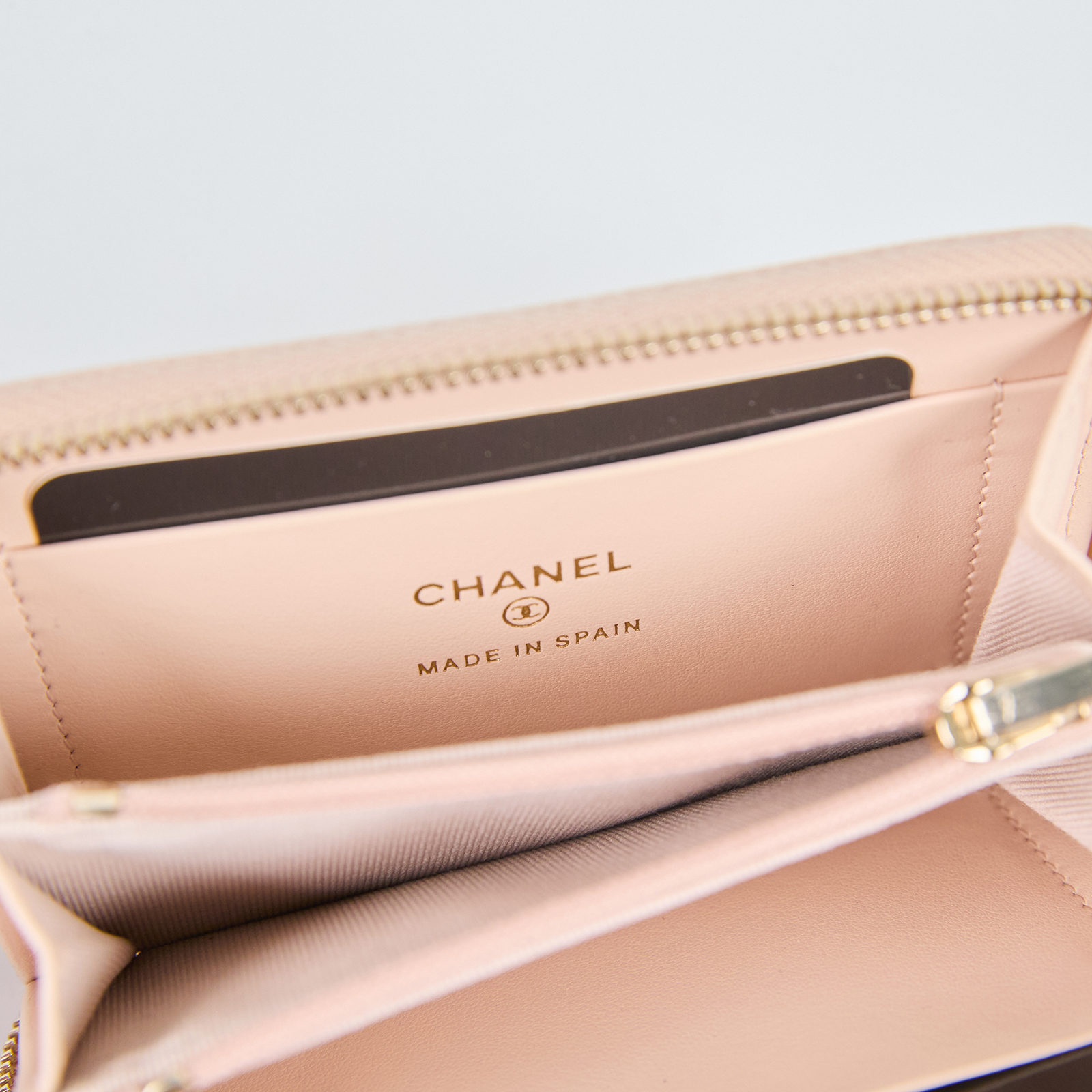 香奈兒 CHANEL 零錢包 卡包 AP3686 晶片款 裸色荔枝皮拉鍊零錢卡包 原廠盒子/防塵袋