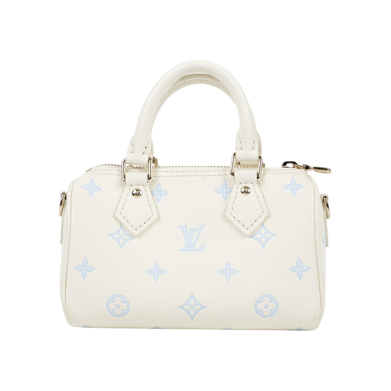 路易威登 LOUIS VUITTON Nano Speedy 波士頓包 斜背包 M27702 晶片款 白底藍字SPEEDY NANO 防塵袋/背帶