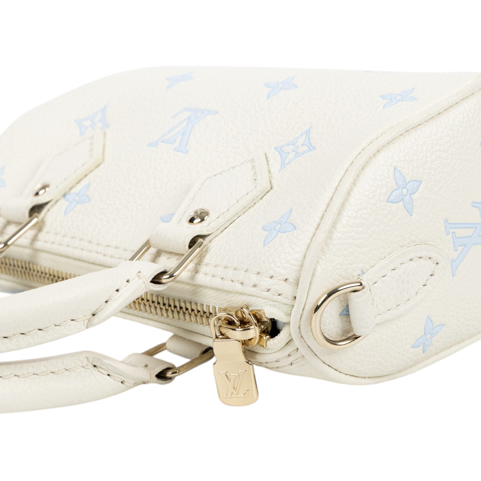 路易威登 LOUIS VUITTON Nano Speedy 波士頓包 斜背包 M27702 晶片款 白底藍字SPEEDY NANO 防塵袋/背帶