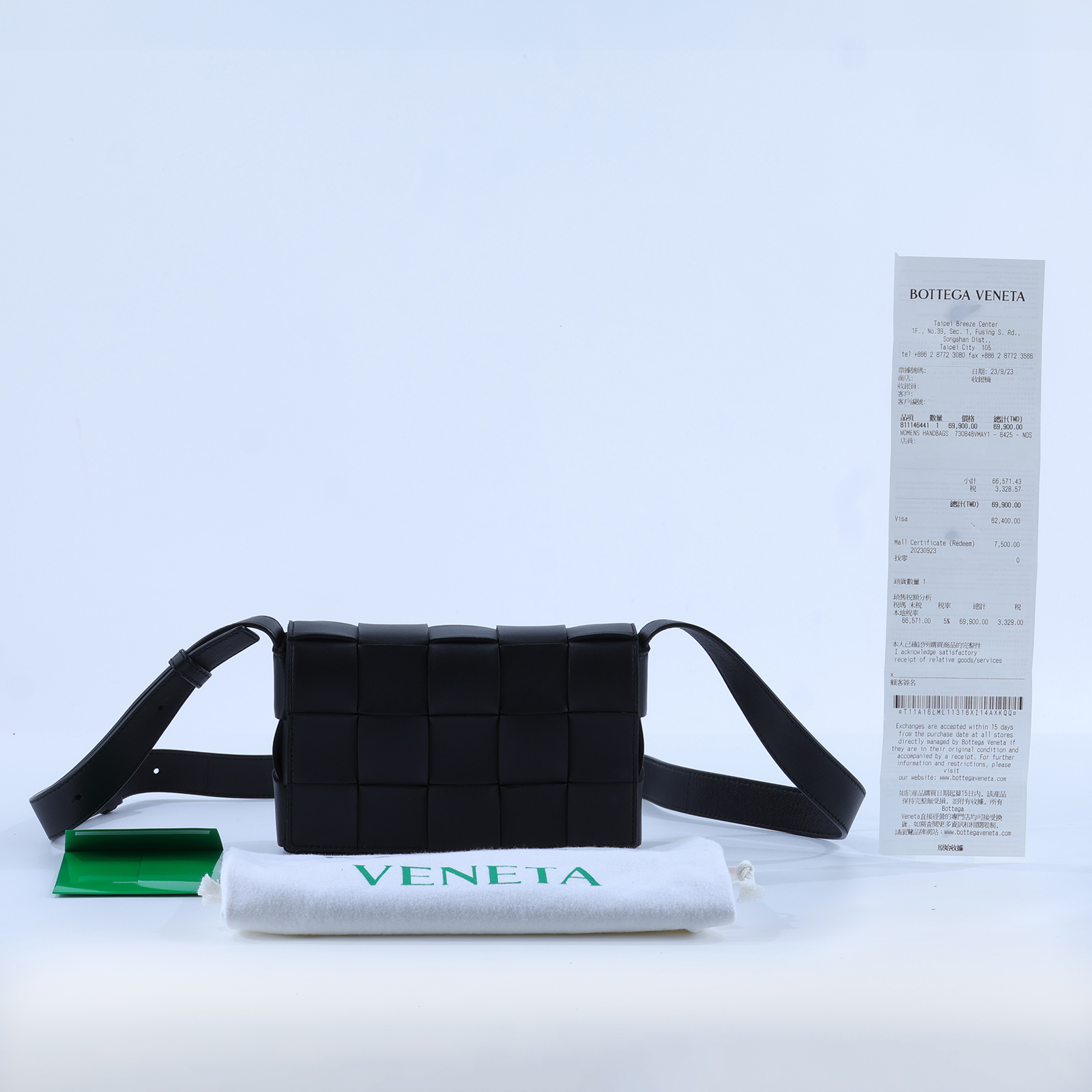 寶緹嘉 BOTTEGA VENETA Small Cassette 編織包 730848VMAY1 黑編織CASSETTE 5X3 防塵袋/購買證明正本