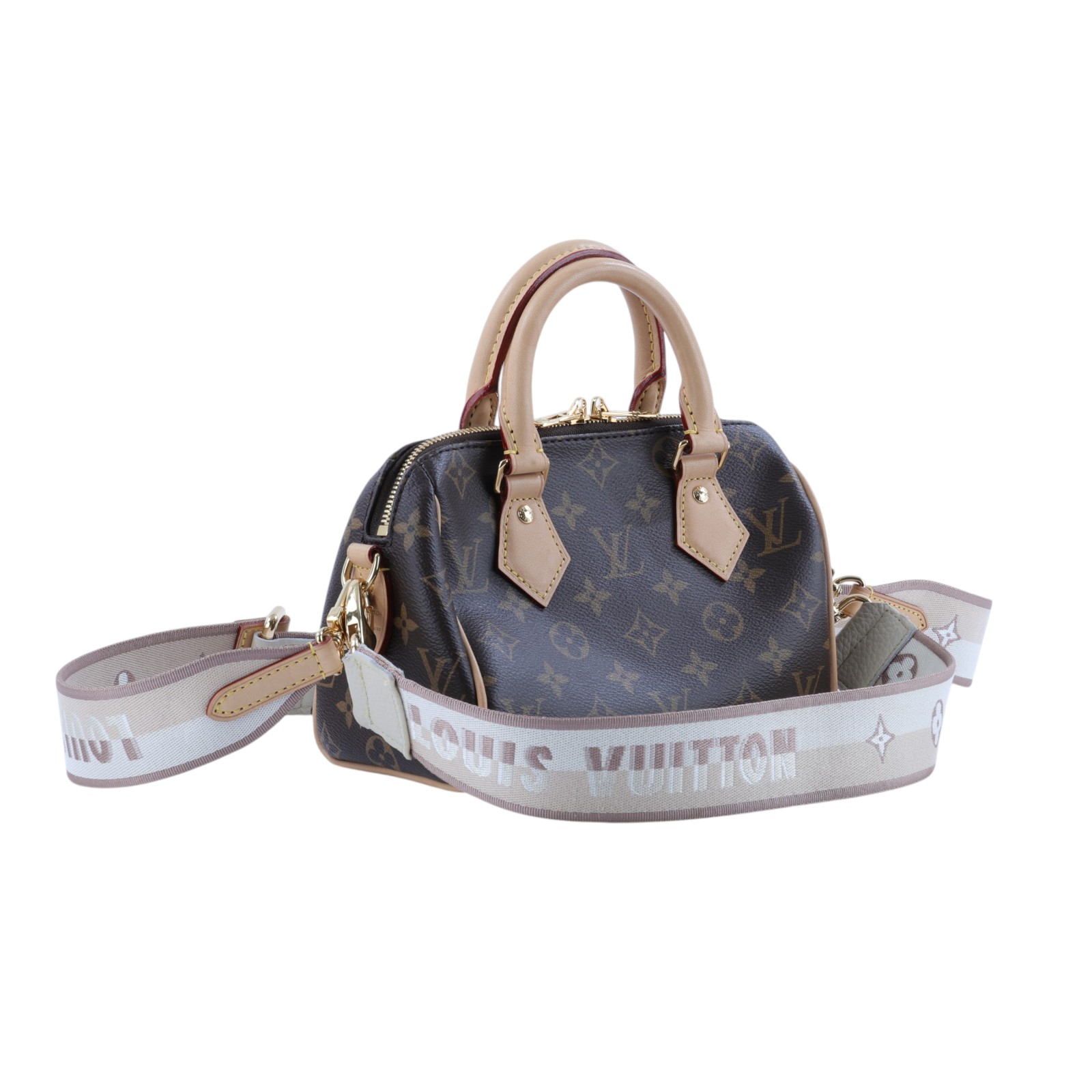路易威登 LOUIS VUITTON Speedy Bandoulière 20 米色 帆布 手提 斜背 波士頓包 M46222 晶片款  防塵袋/背帶2/鎖組
