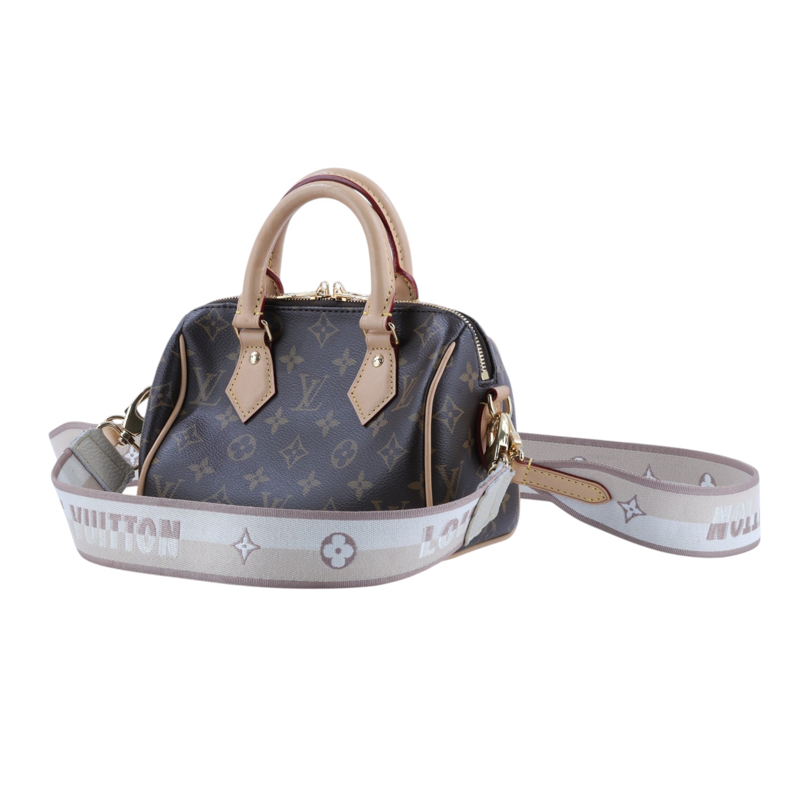 路易威登 LOUIS VUITTON Speedy Bandoulière 20 米色 帆布 手提 斜背 波士頓包 M46222 晶片款  防塵袋/背帶2/鎖組