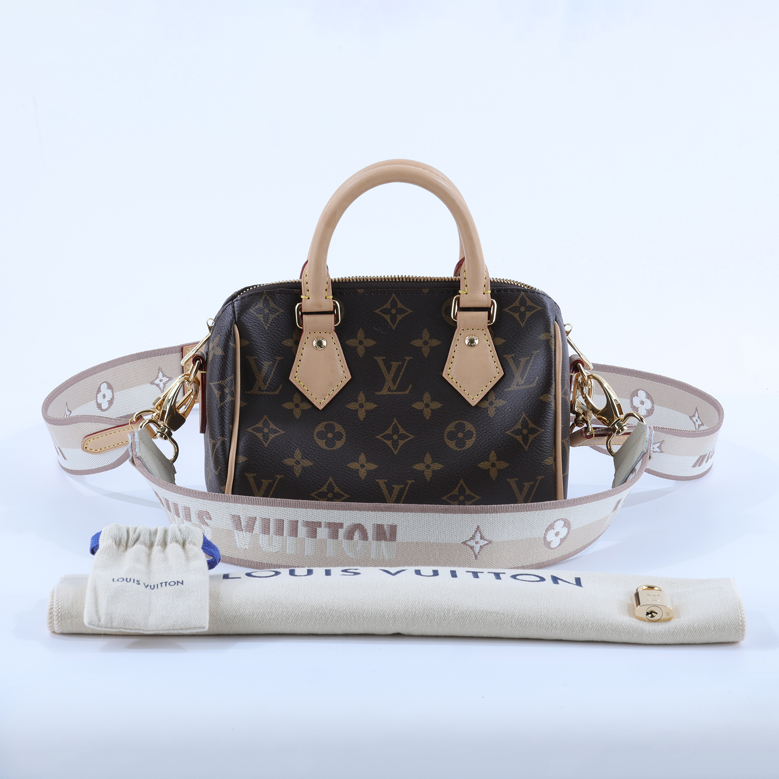 路易威登 LOUIS VUITTON Speedy Bandoulière 20 米色 帆布 手提 斜背 波士頓包 M46222 晶片款  防塵袋/背帶2/鎖組