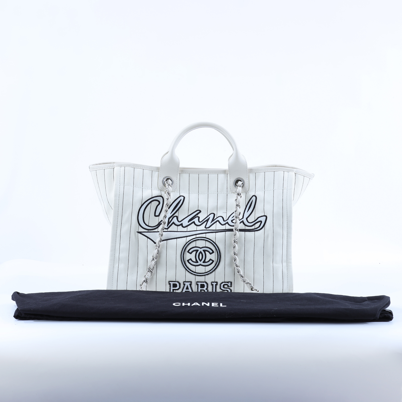 香奈兒 CHANEL 海灘包 大型 A66941 白條紋沙灘包 防塵袋