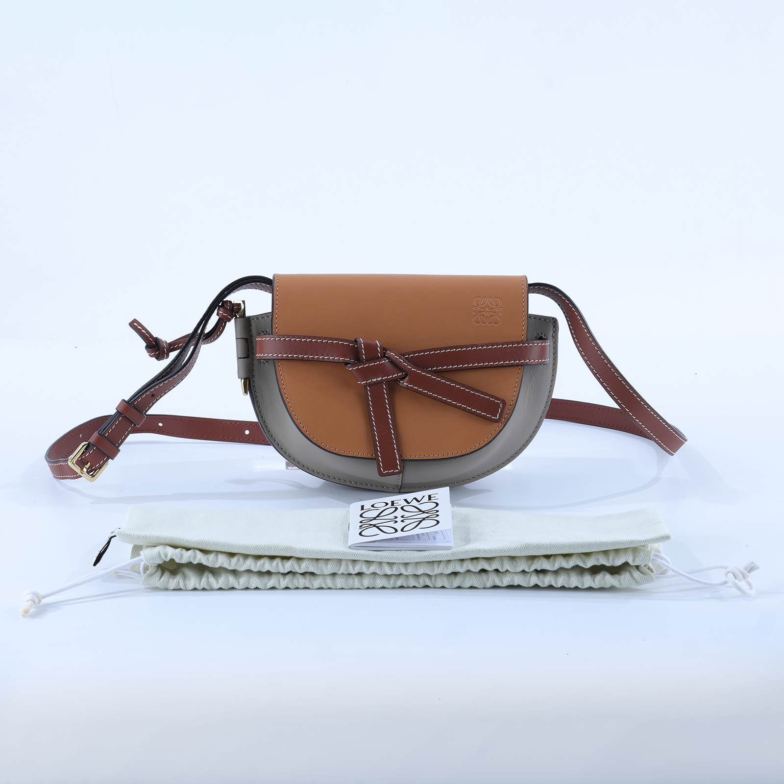 羅意威 LOEWE Mini Gate Dual bag 迷你 小牛皮 肩背包 A650N46X08 焦糖雙色MINI GATE 防塵袋/背帶