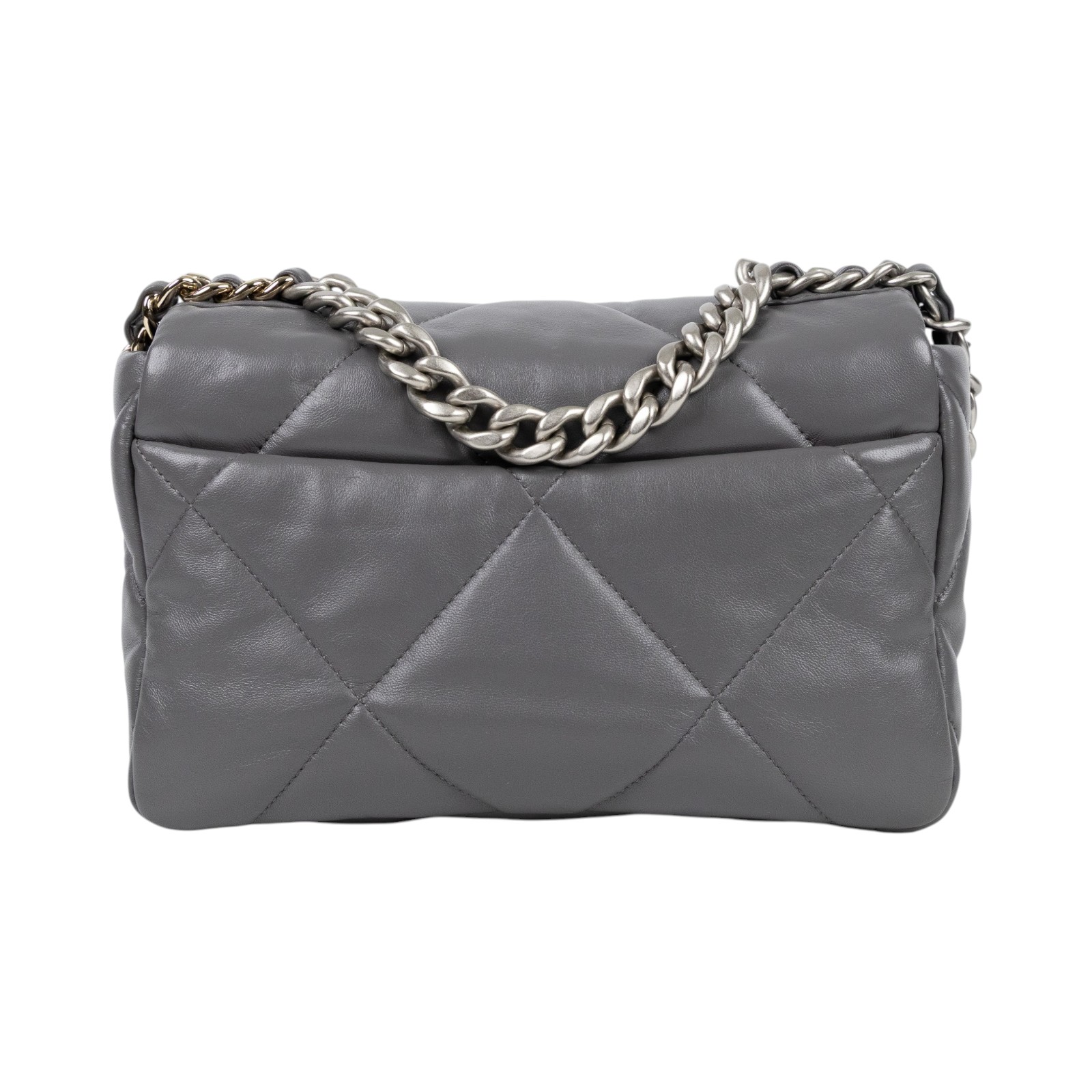 香奈兒 CHANEL 19 口蓋包 菱格紋 金銀鍊帶 手提 肩背包 AS1160 B07327 灰銀19 26CM 原廠盒子/防塵袋/購買證明