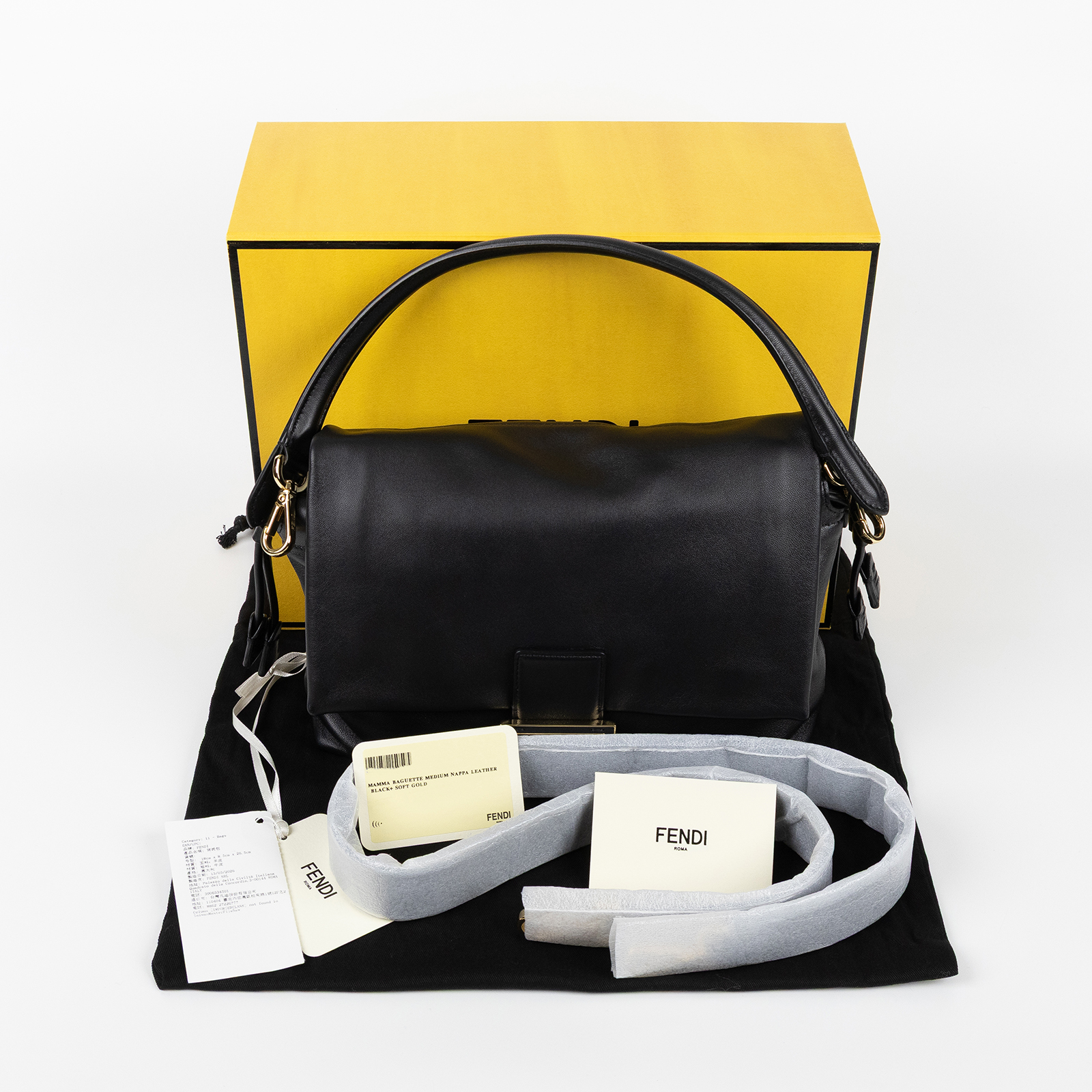 芬迪 FENDI Mamma Baguette FF 中款 肩背包 手提包 8BR833AQ0D 黑羊Mamma Baguette中型 原廠盒子/防塵袋/背帶2