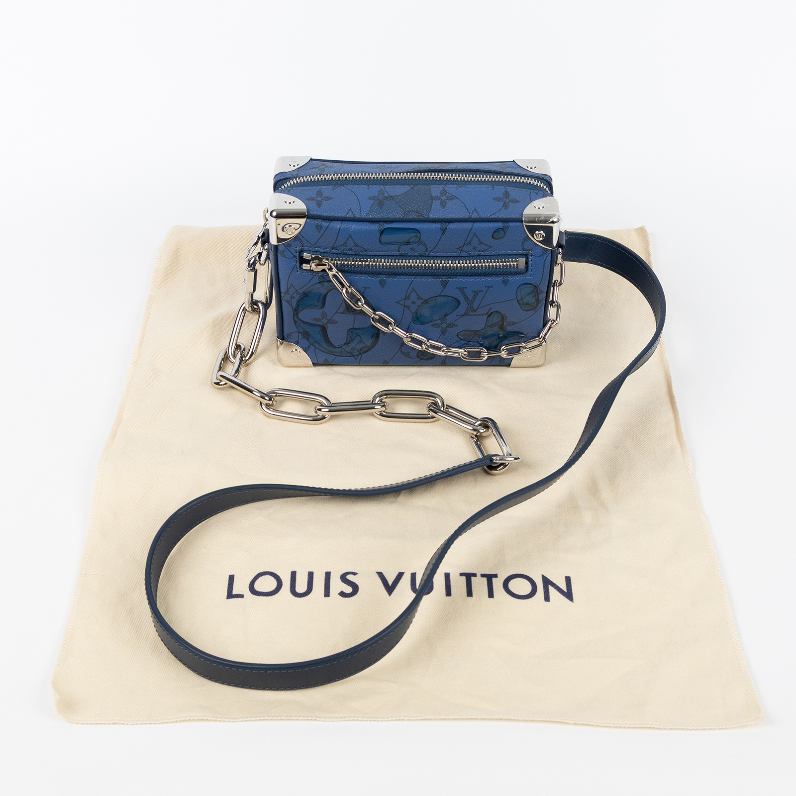 路易威登 LOUIS VUITTON Mini Soft Trunk 肩背包 斜背包 M22588 晶片款 深藍水滴Mini Soft Trunk 防塵袋