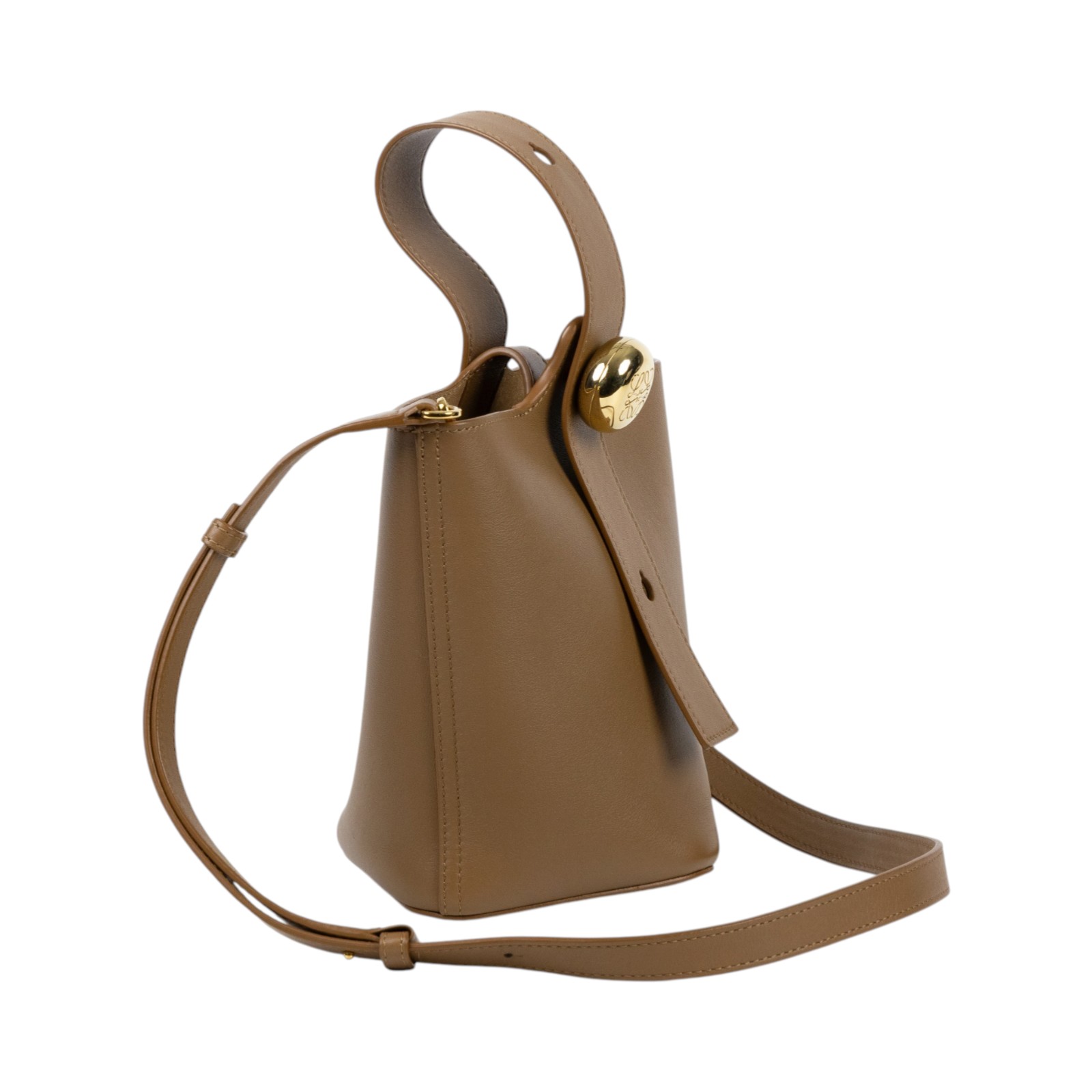羅意威 LOEWE Mini Pebble Bucket bag 肩背 手提水桶包 AANBBBMX01 棕色PEBBLE BUCKET 防塵袋/背帶