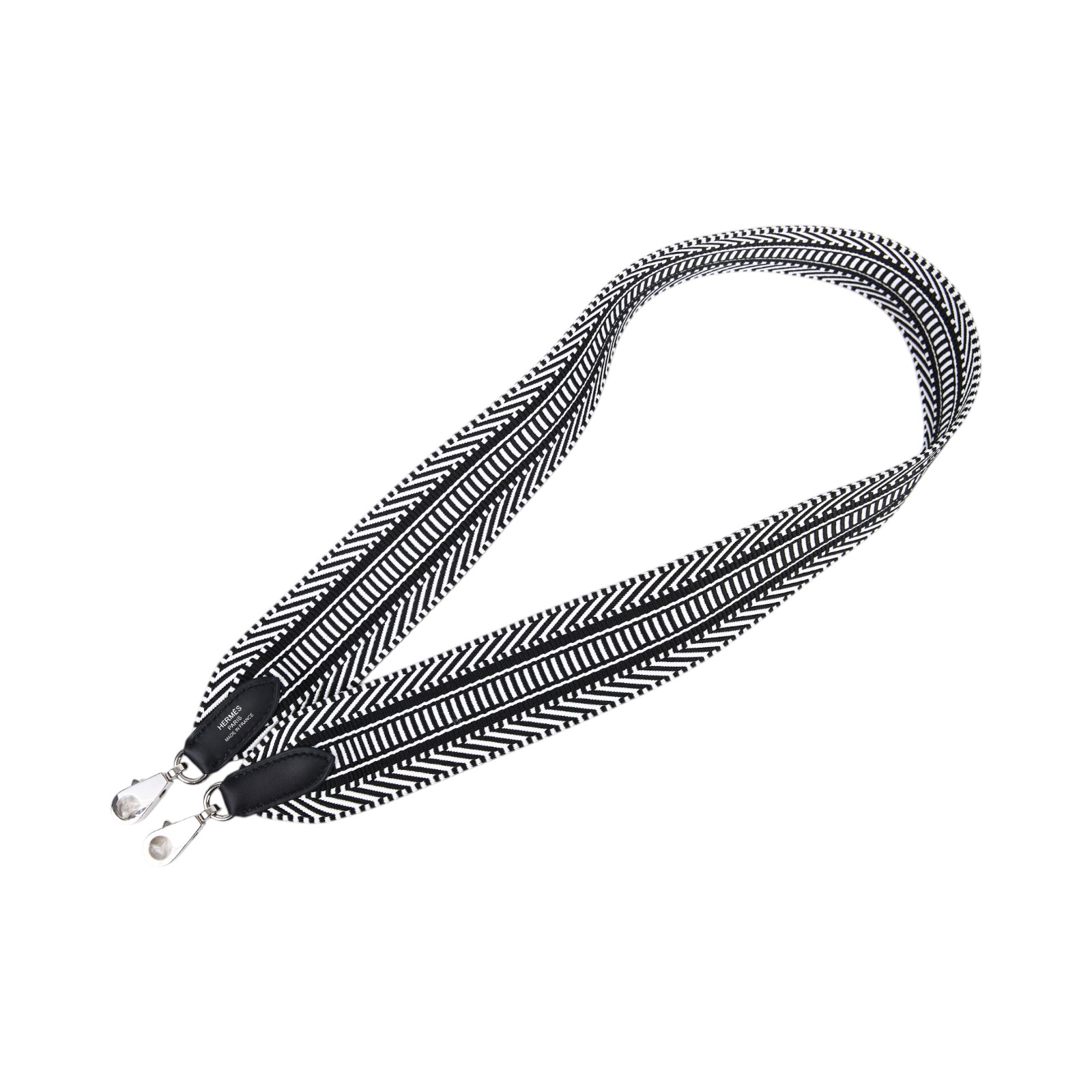 愛馬仕 Hermes Toile Swift 50mm Sangle Cavale 肩帶 黑色/米色 銀色金屬配件 H07351CKAB085 //ECRU-NOIR  原廠盒子/防塵袋/購買證明
