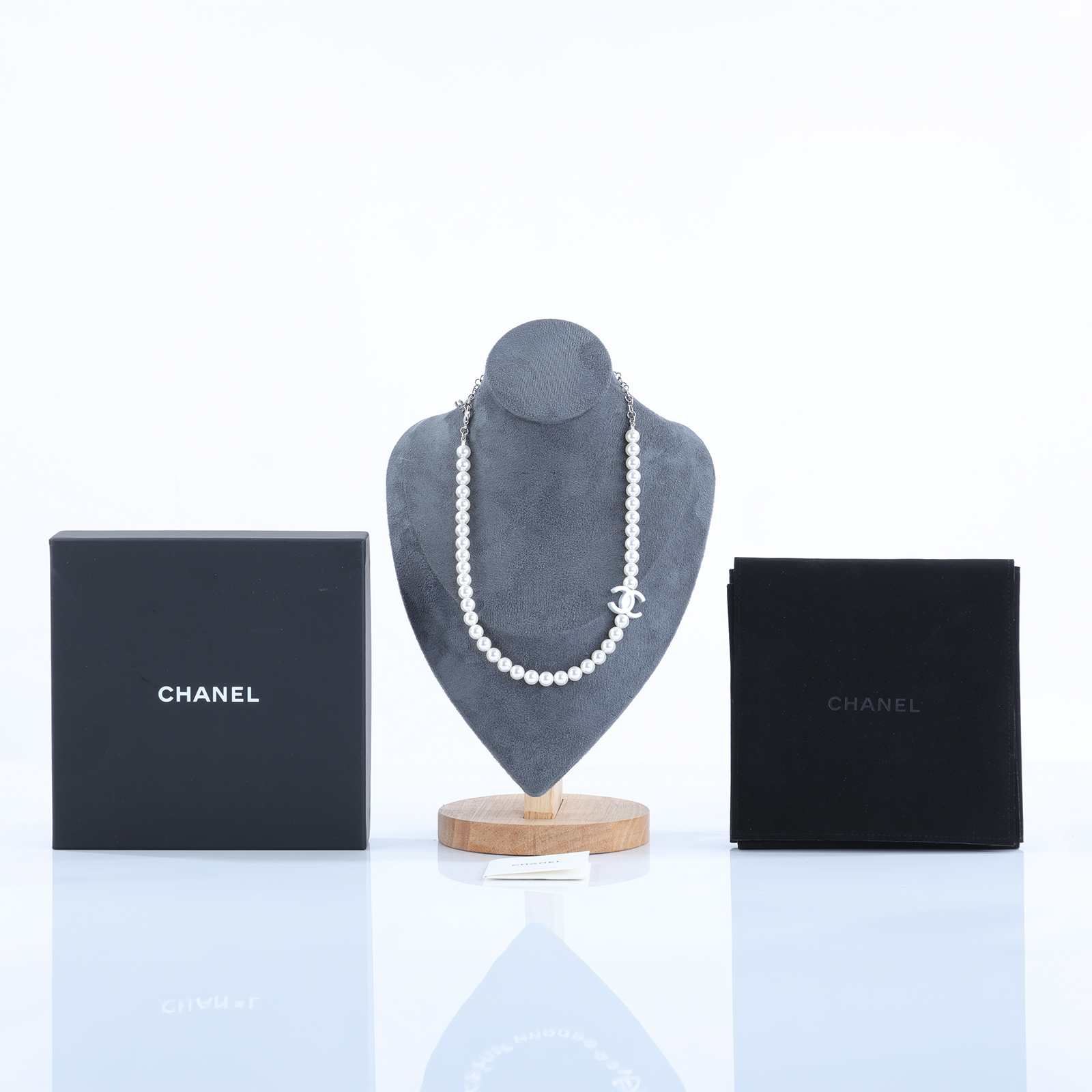 香奈兒 CHANEL 項鍊 飾品 ABE926 B19296B25C 銀色珍珠雙C項鍊 原廠盒子/內襯