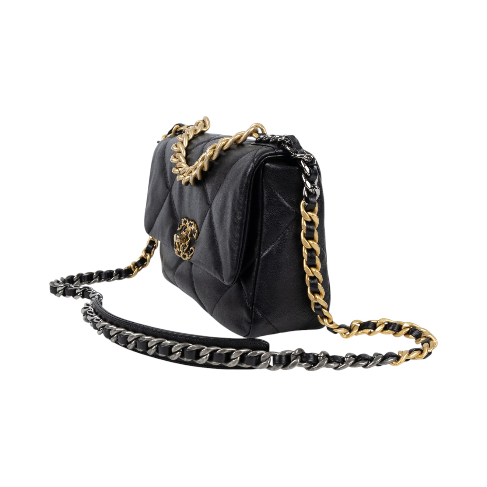 香奈兒 CHANEL 19 口蓋包 菱格紋 金銀鍊帶 手提 肩背包 AS1160 30開 黑金19包 26CM 原廠盒子/防塵袋/保證卡
