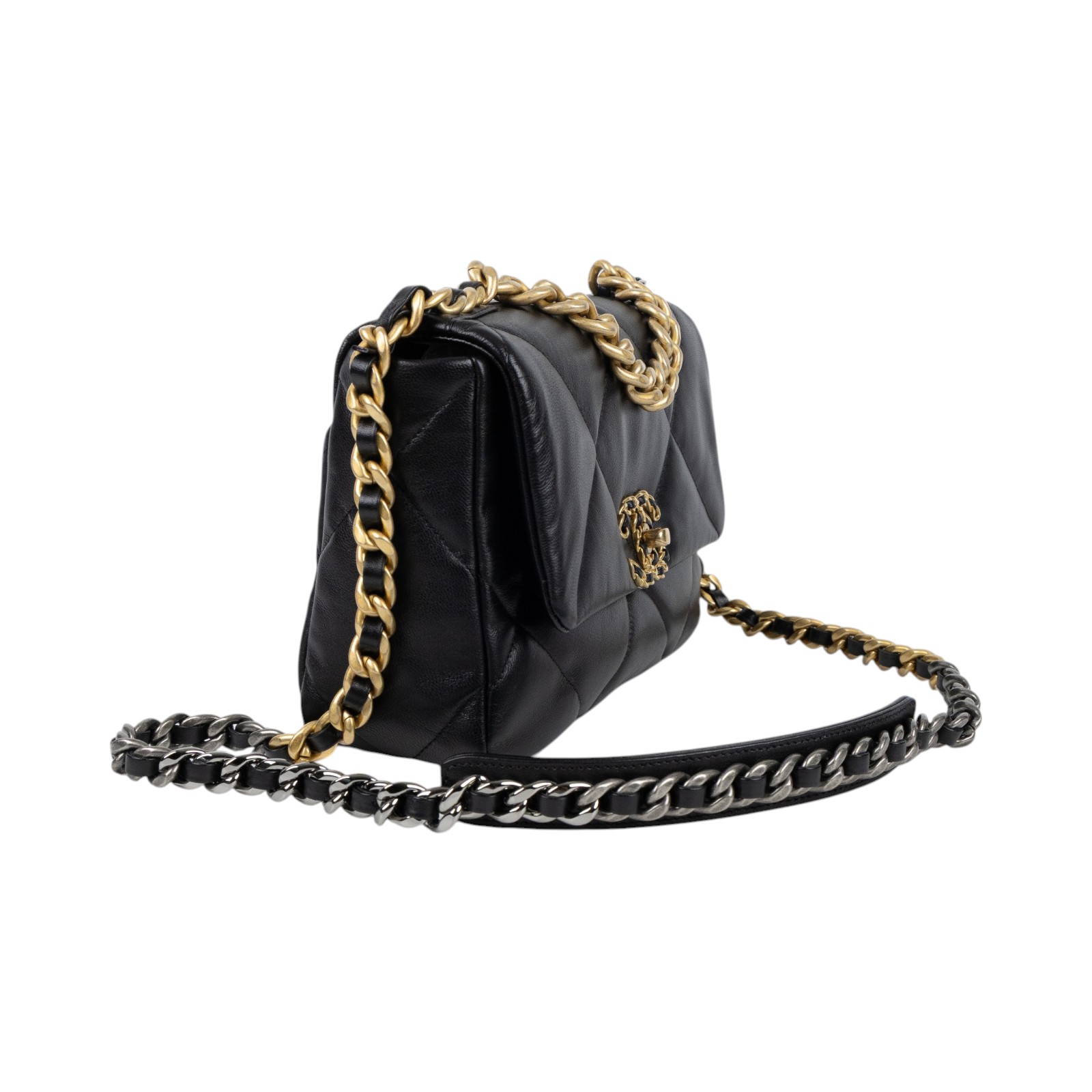 香奈兒 CHANEL 19 口蓋包 菱格紋 金銀鍊帶 手提 肩背包 AS1160 30開 黑金19包 26CM 原廠盒子/防塵袋/保證卡