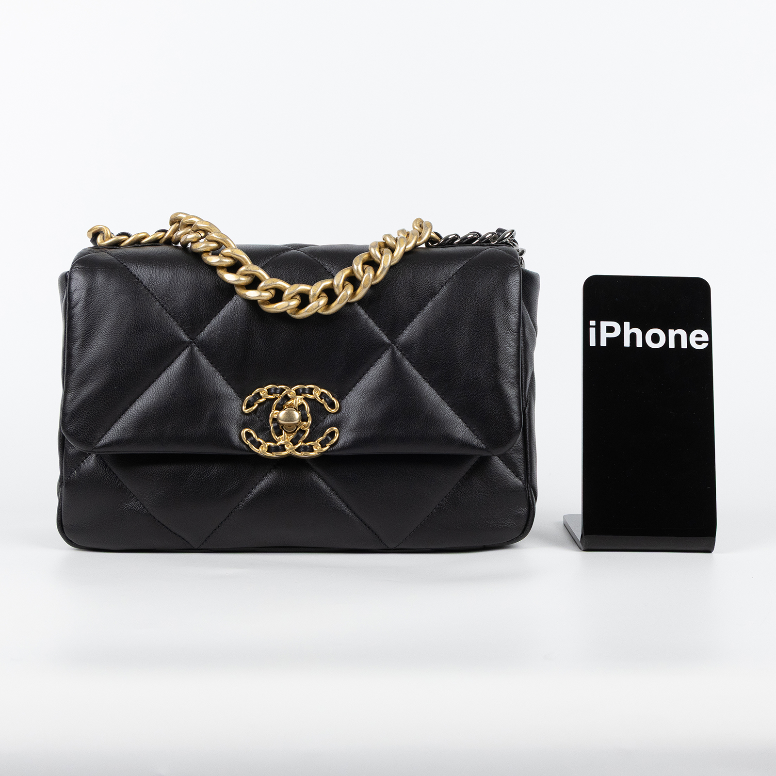 香奈兒 CHANEL 19 口蓋包 菱格紋 金銀鍊帶 手提 肩背包 AS1160 30開 黑金19包 26CM 原廠盒子/防塵袋/保證卡