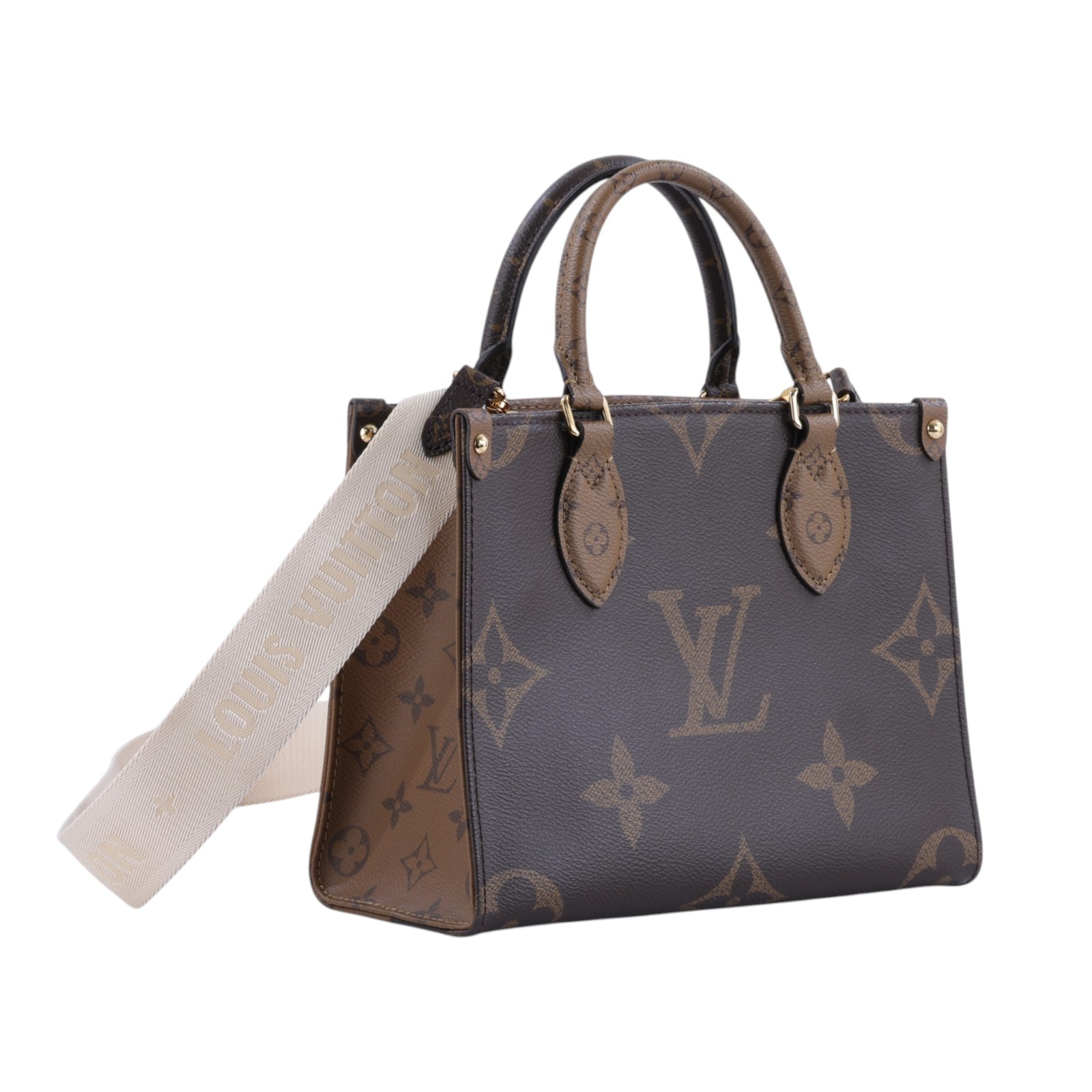 路易威登 LOUIS VUITTON OnTheGo PM 雙色帆布 手提 斜背包 M46373 晶片款 原花ON THE GO PM 防塵袋/內袋/背帶