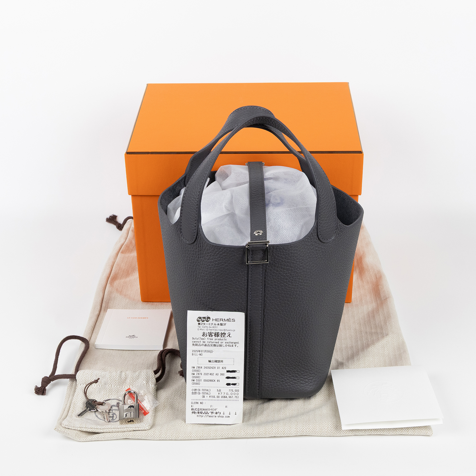 愛馬仕 Hermes Picotin Lock 18 菜籃子包 銀色五金 石板灰色 H056289CK85 /WAC 009 AT  原廠盒子/防塵袋/購買明細/鎖組