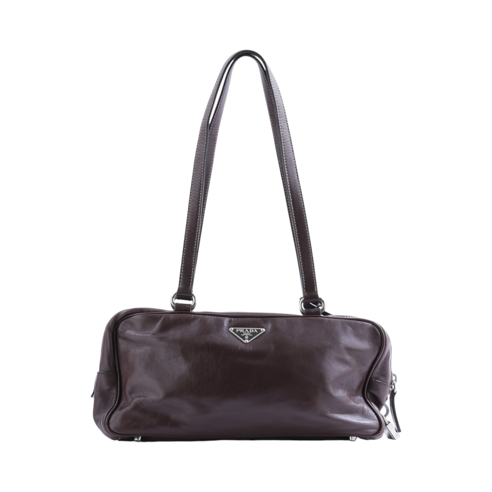 普拉達 PRADA Push Lock Pocket 肩背包  深咖肩背 鎖組