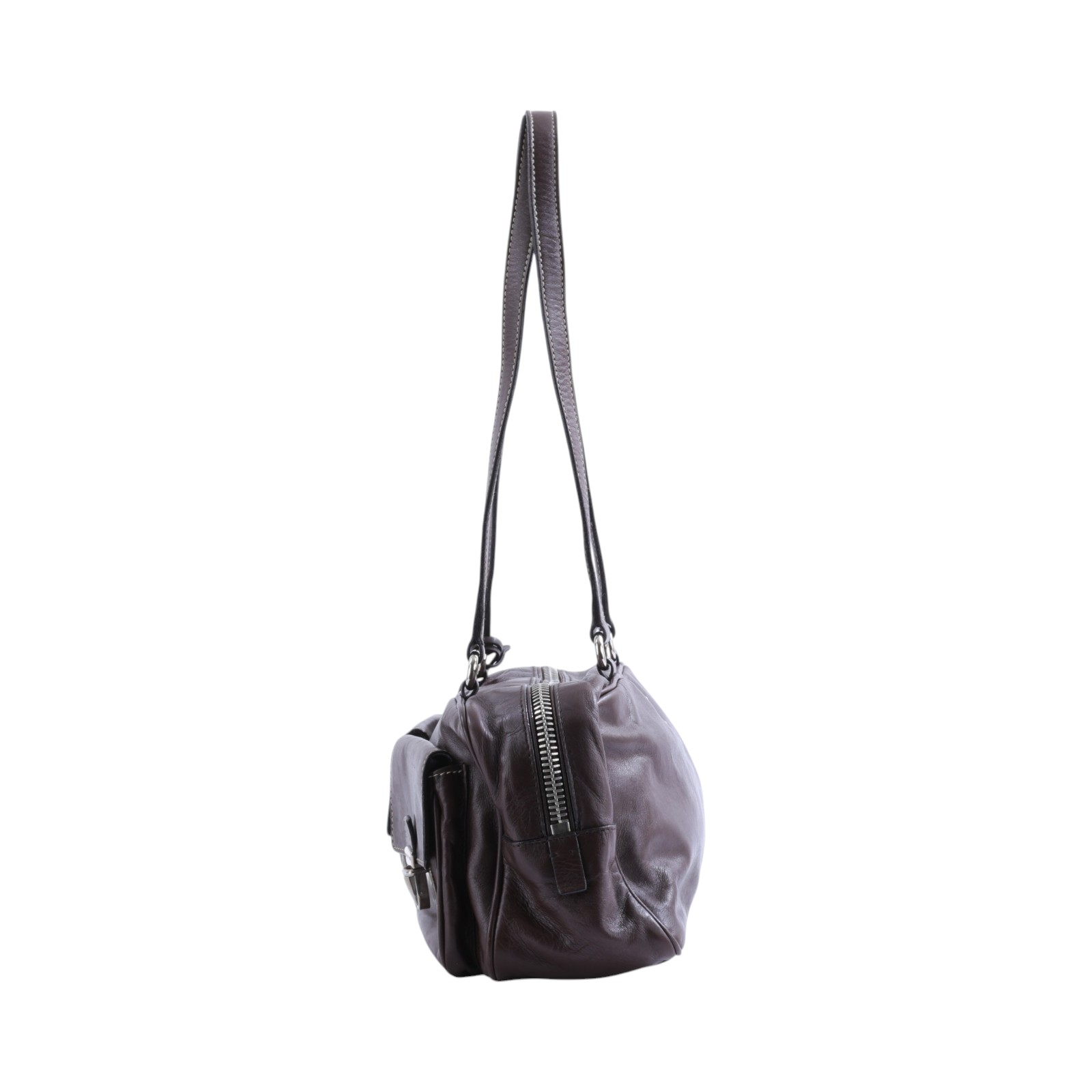 普拉達 PRADA Push Lock Pocket 肩背包  深咖肩背 鎖組