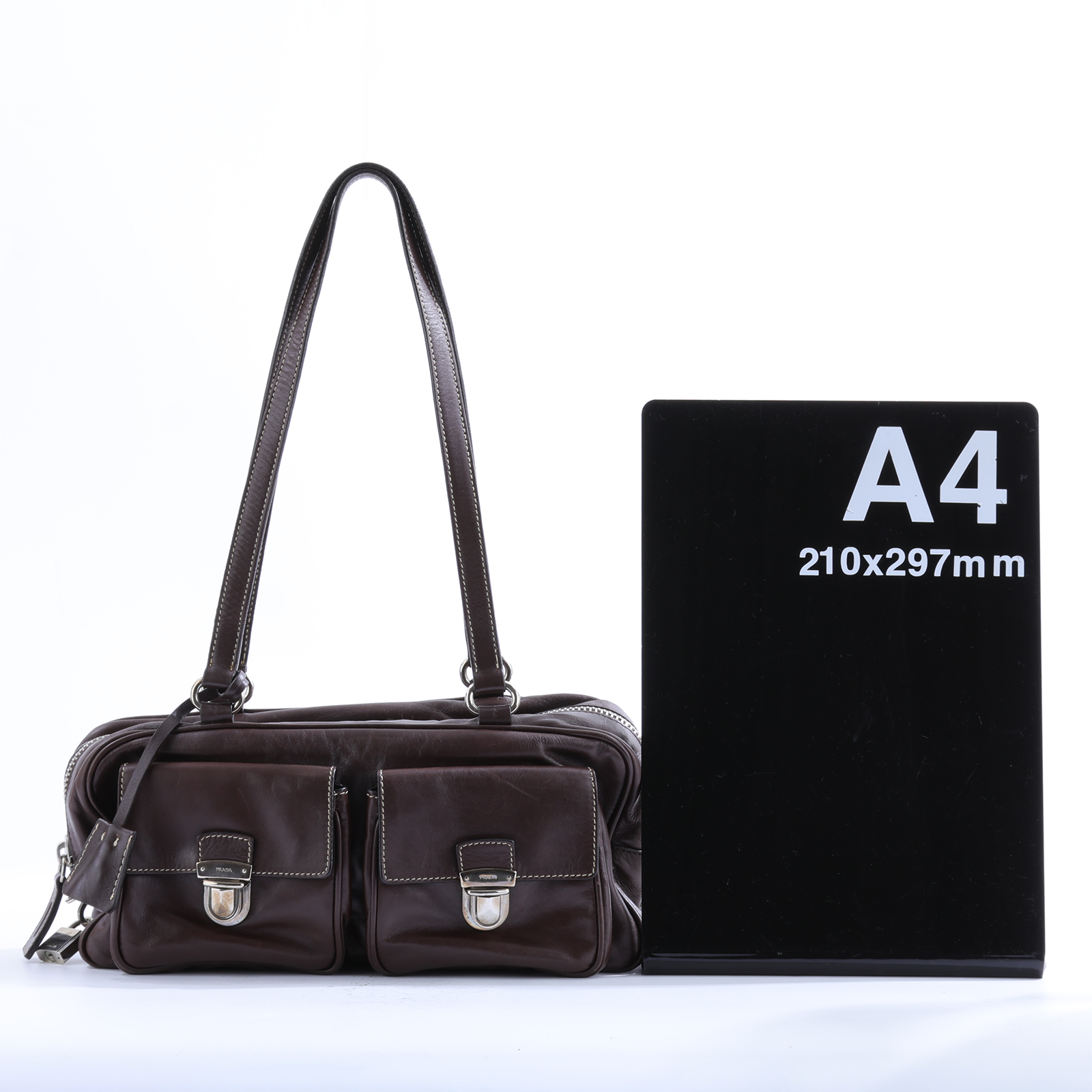 普拉達 PRADA Push Lock Pocket 肩背包  深咖肩背 鎖組