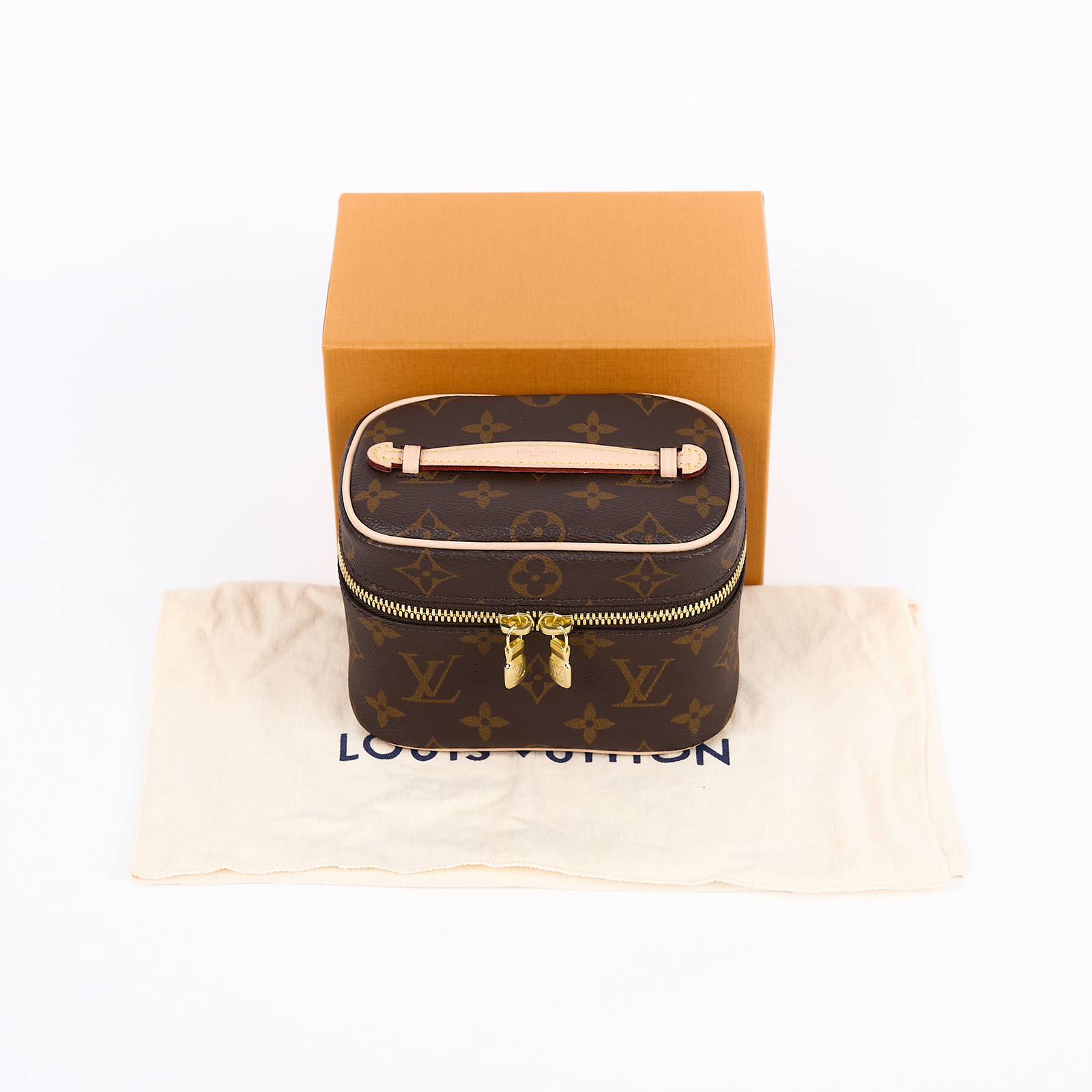 路易威登 LOUIS VUITTON Nice Nano 經典帆布 梳洗袋 化妝箱 M44936 晶片款 原花NICE NANO 原廠盒子/防塵袋