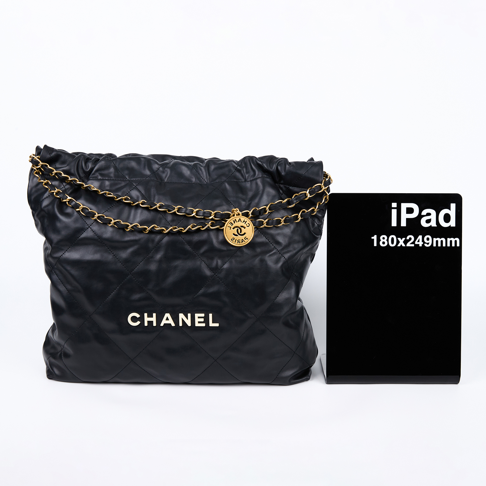 香奈兒 CHANEL 22 中型 束口包 AS3261 晶片款 黑白LOGO 22包 中號 防塵袋/內袋