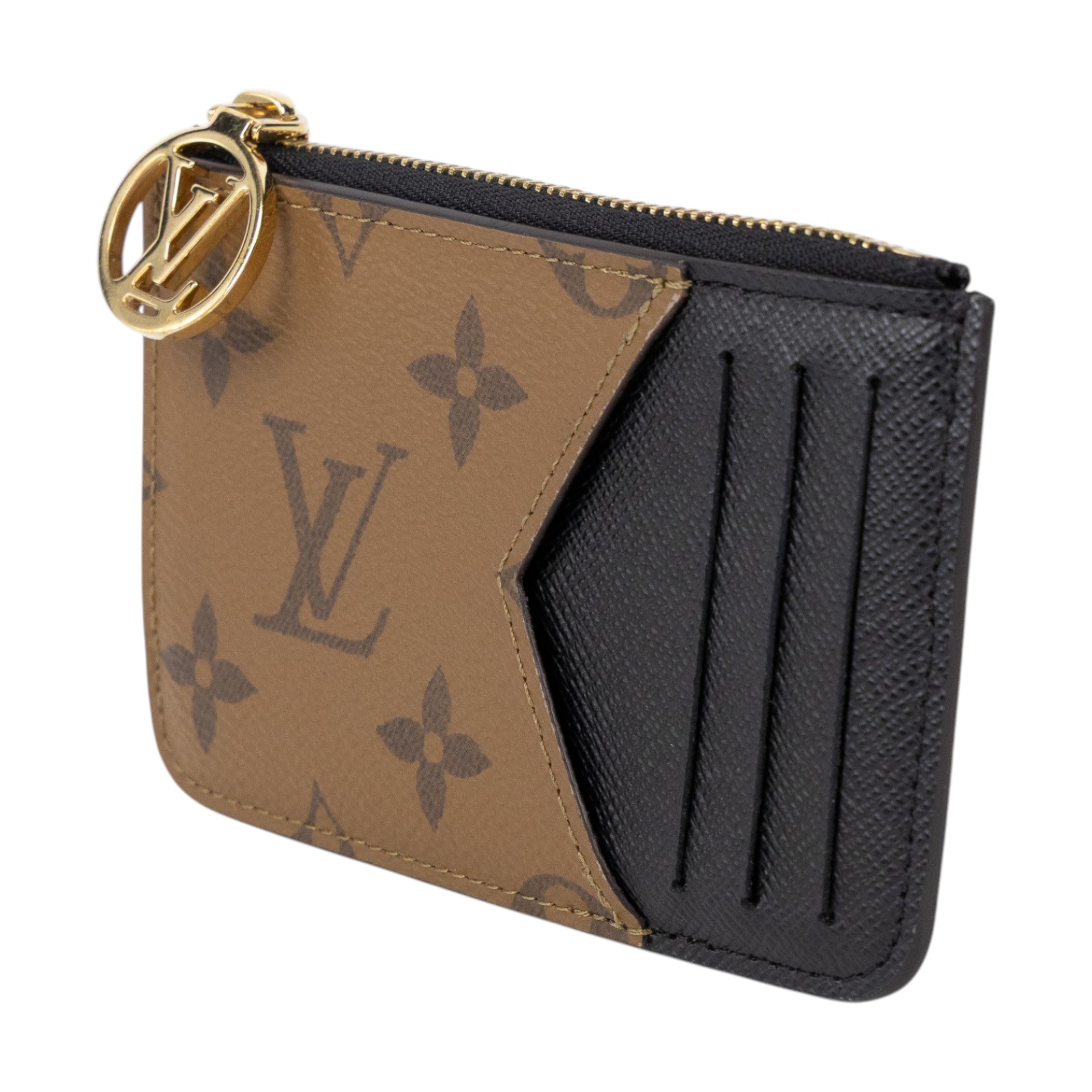路易威登 LOUIS VUITTON Romy 名片夾 經典帆布 黑色 M81912 晶片款 焦糖原花零錢包 無附屬品