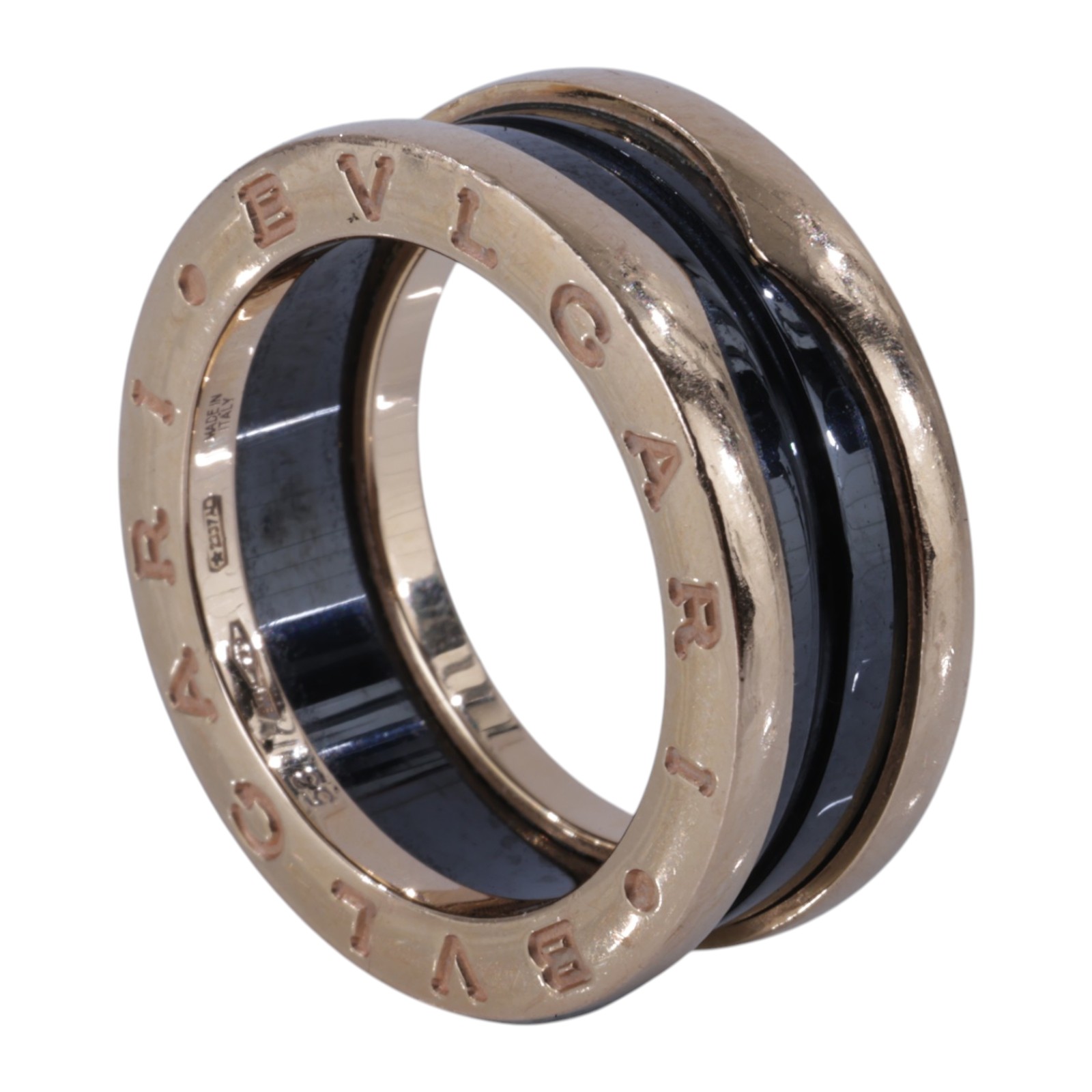寶格麗 BVLGARI B.zero1 Ring 戒指 玫瑰金 347047 K18RG黑陶瓷B.ZERO1雙環戒指 原廠盒子/保書