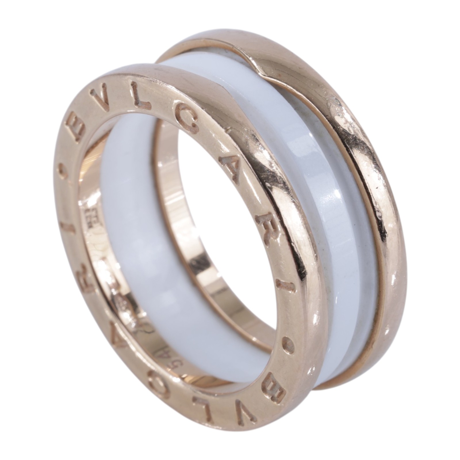 寶格麗 BVLGARI B.zero1 Ring 戒指 玫瑰金 347015 K18RG白陶瓷B.ZERO1雙環戒指 保書