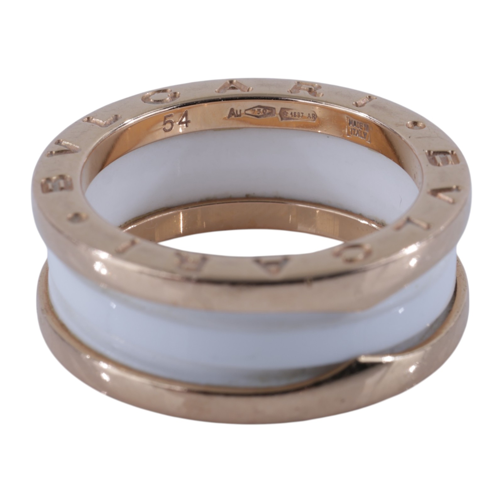 寶格麗 BVLGARI B.zero1 Ring 戒指 玫瑰金 347015 K18RG白陶瓷B.ZERO1雙環戒指 保書