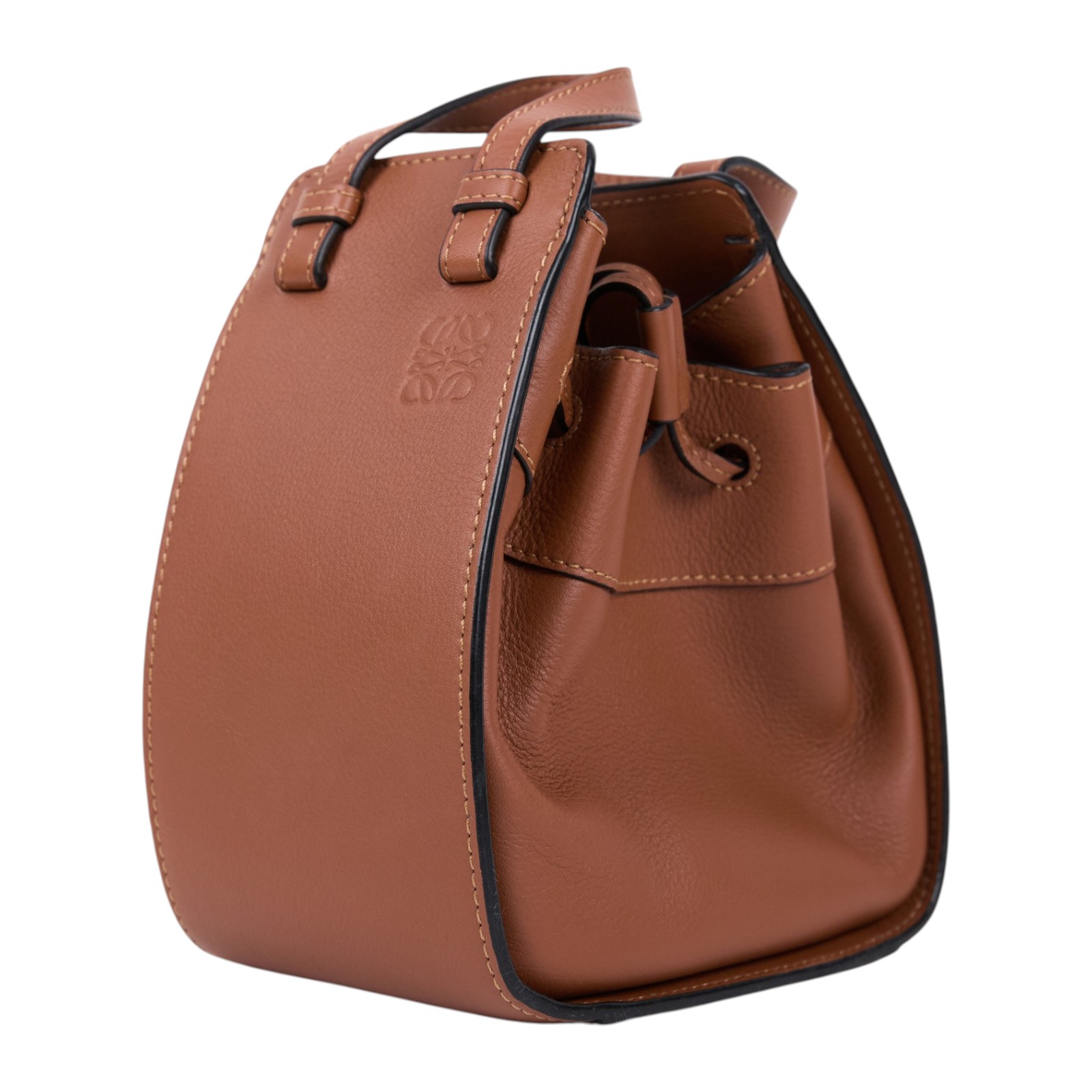 羅意威 LOEWE Mini Hammock drawstring 迷你 小牛皮 肩背 吊床包  焦糖MINI HAMMOCK 防塵袋/原廠盒子/背帶