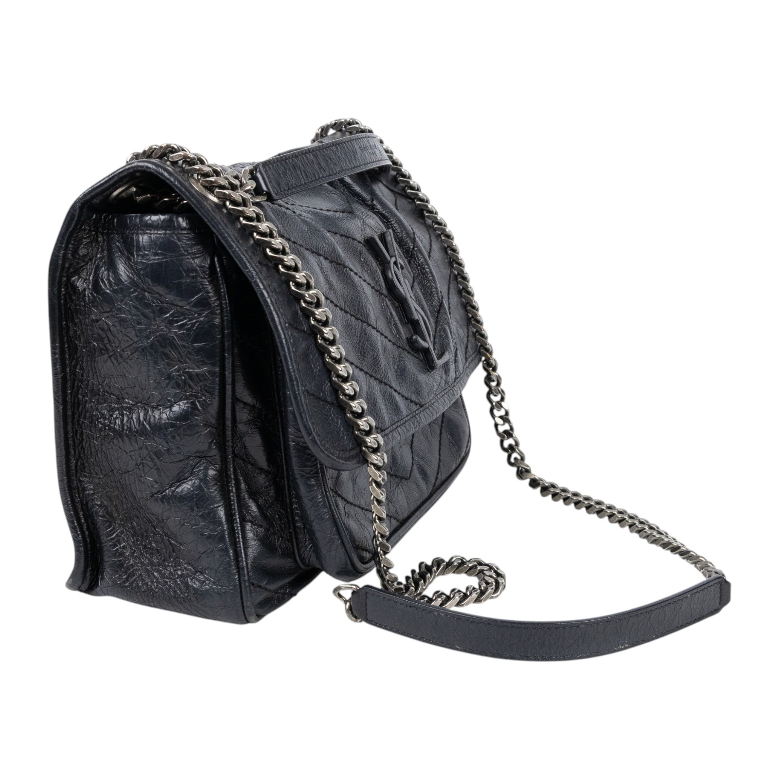 聖羅蘭 YSL SAINT LAURENT NIKI  復古皮革 山型紋 翻蓋 肩背包 中型 4988940EN04 黑NIKI中號 防塵袋
