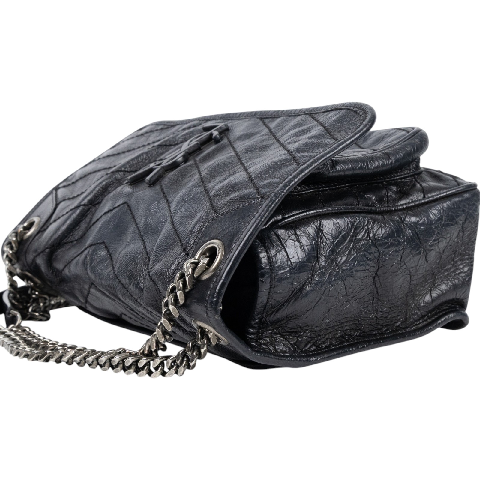 聖羅蘭 YSL SAINT LAURENT NIKI  復古皮革 山型紋 翻蓋 肩背包 中型 4988940EN04 黑NIKI中號 防塵袋