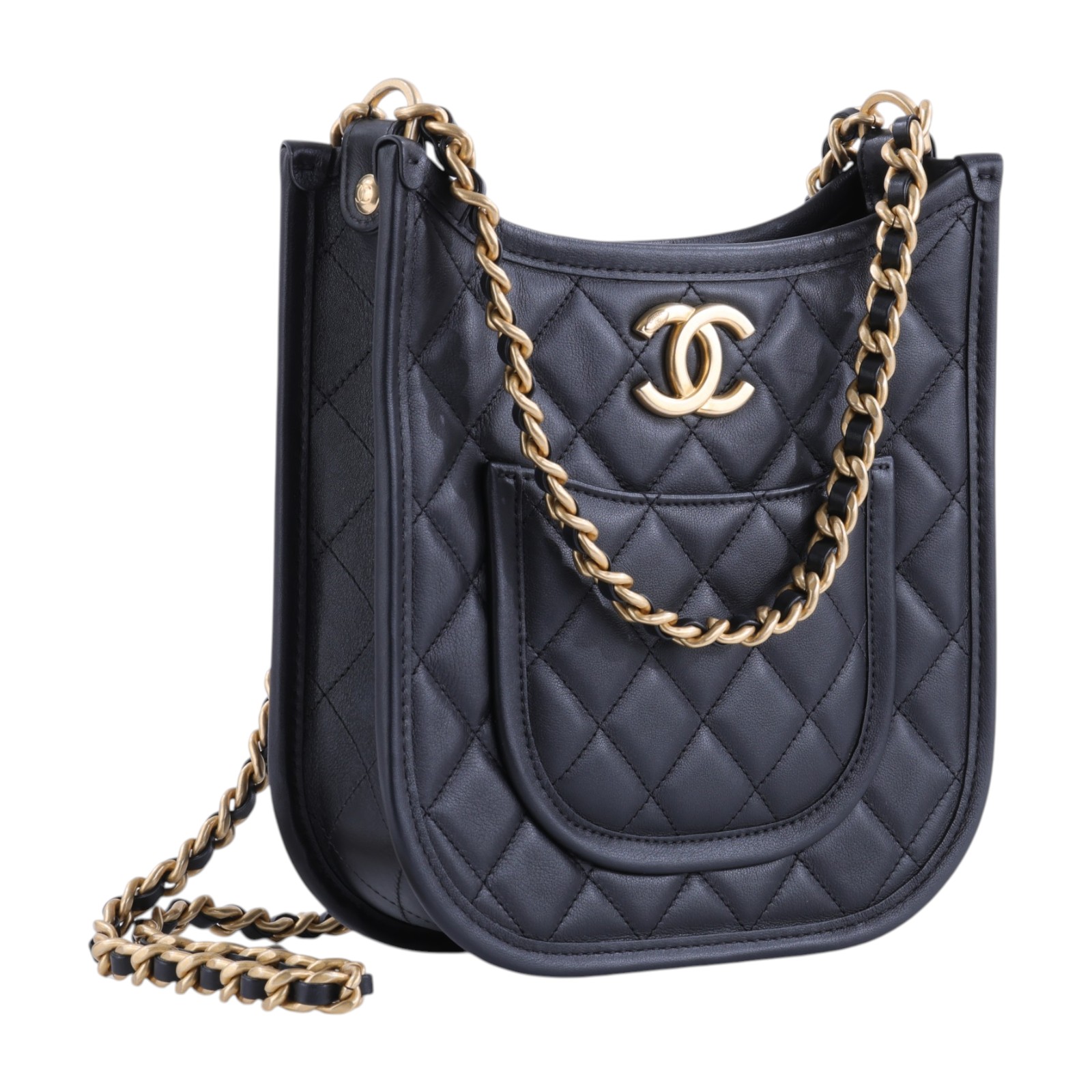 香奈兒 CHANEL 流浪包 Hobo Bag CC LOGO 斜背包 AS4532 晶片款 黑色HOBO兩用包 防塵袋