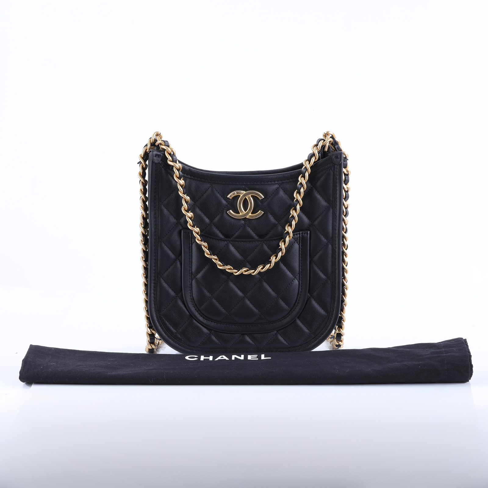 香奈兒 CHANEL 流浪包 Hobo Bag CC LOGO 斜背包 AS4532 晶片款 黑色HOBO兩用包 防塵袋
