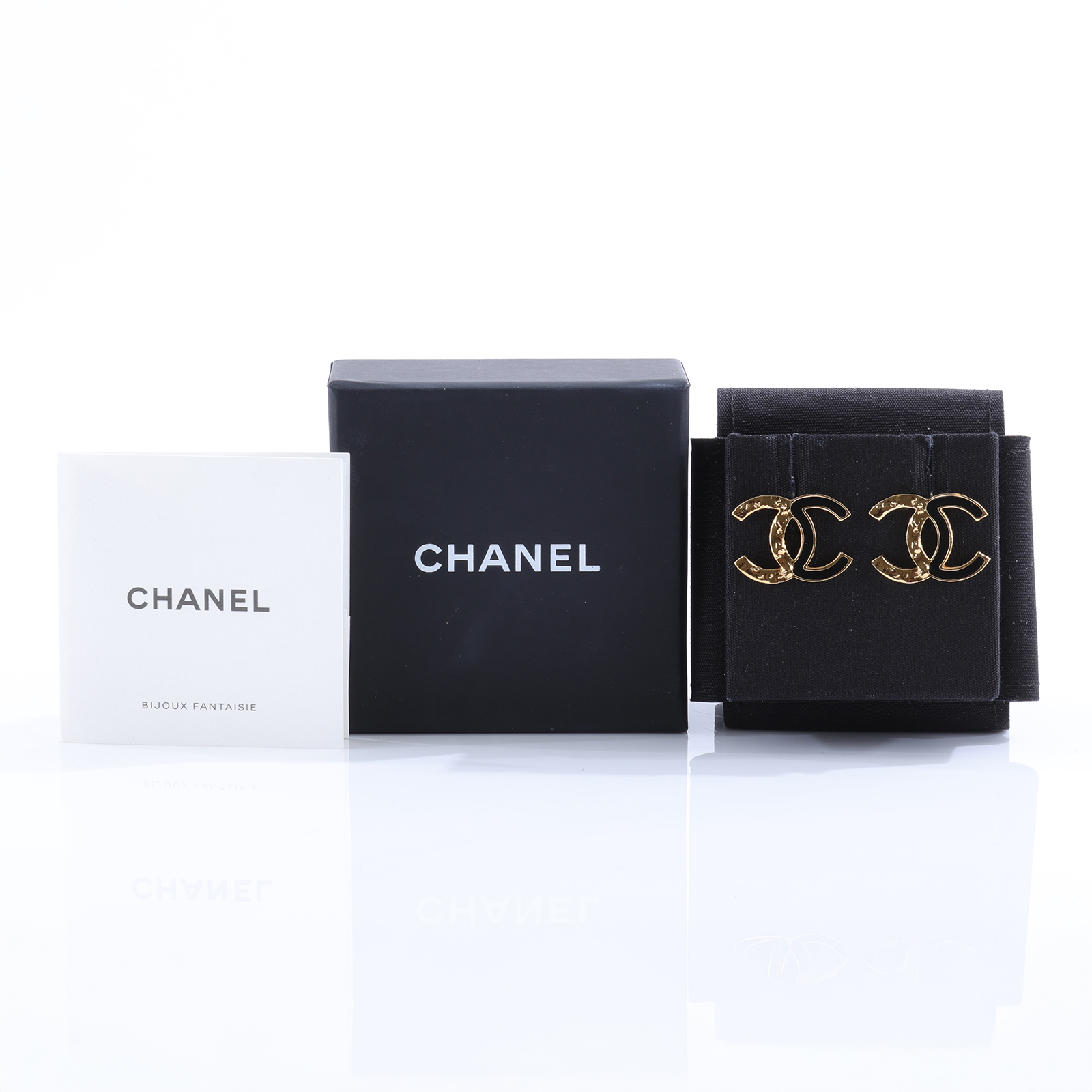 香奈兒 CHANEL 耳環 耳釘 ABC500F24C 黑金熔岩雙C耳環 原廠盒子/底襯