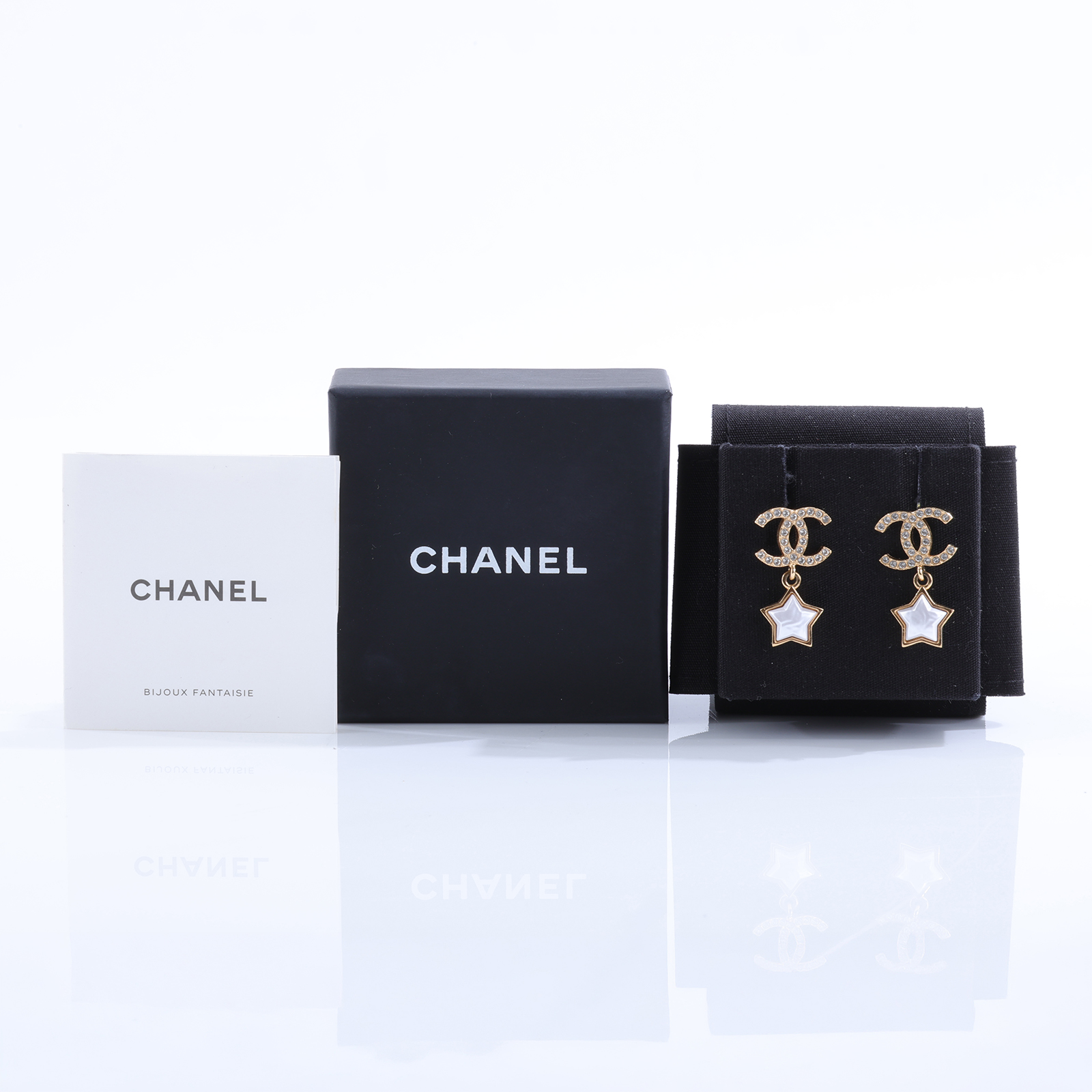 香奈兒 CHANEL CC LOGO 耳環 耳釘 ABC402 B15459F24C 雙C星星垂墜耳環 原廠盒子/底襯