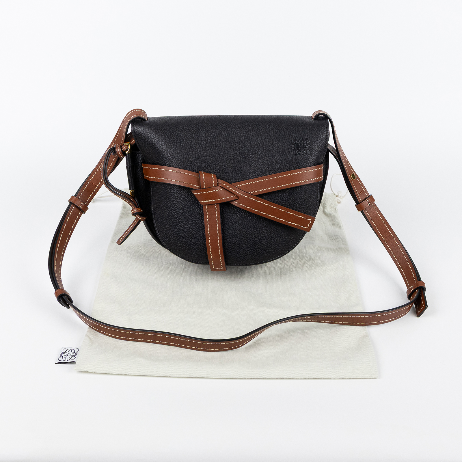 羅意威 LOEWE Small Gate bag 小型 小牛皮 肩背包 321.12.T20 黑拚棕GATE SMALL 防塵袋