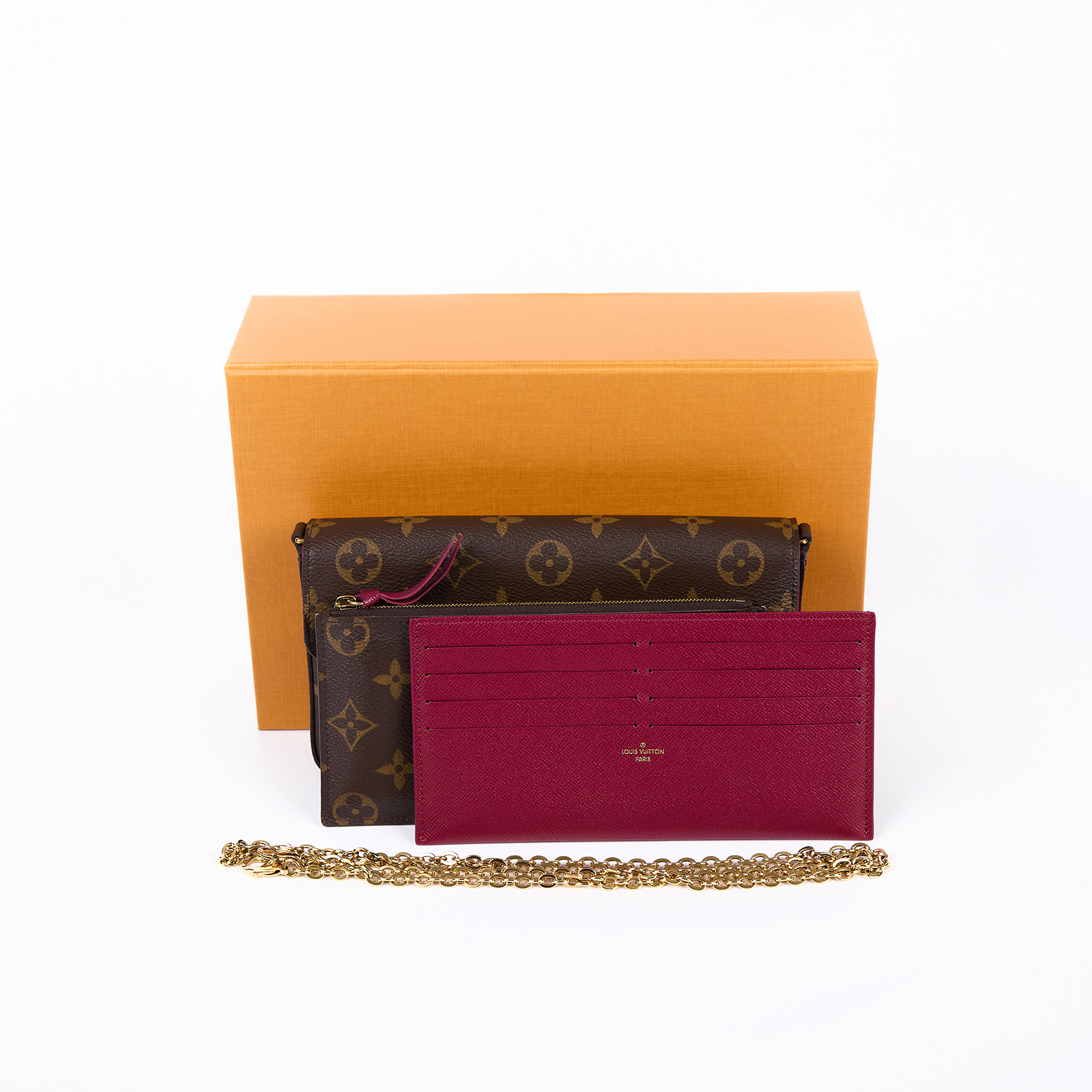 路易威登 LOUIS VUITTON Pochette Félicie 三合一鏈條包 紫紅色 M61276 晶片款  原廠盒子/內袋/鏈帶